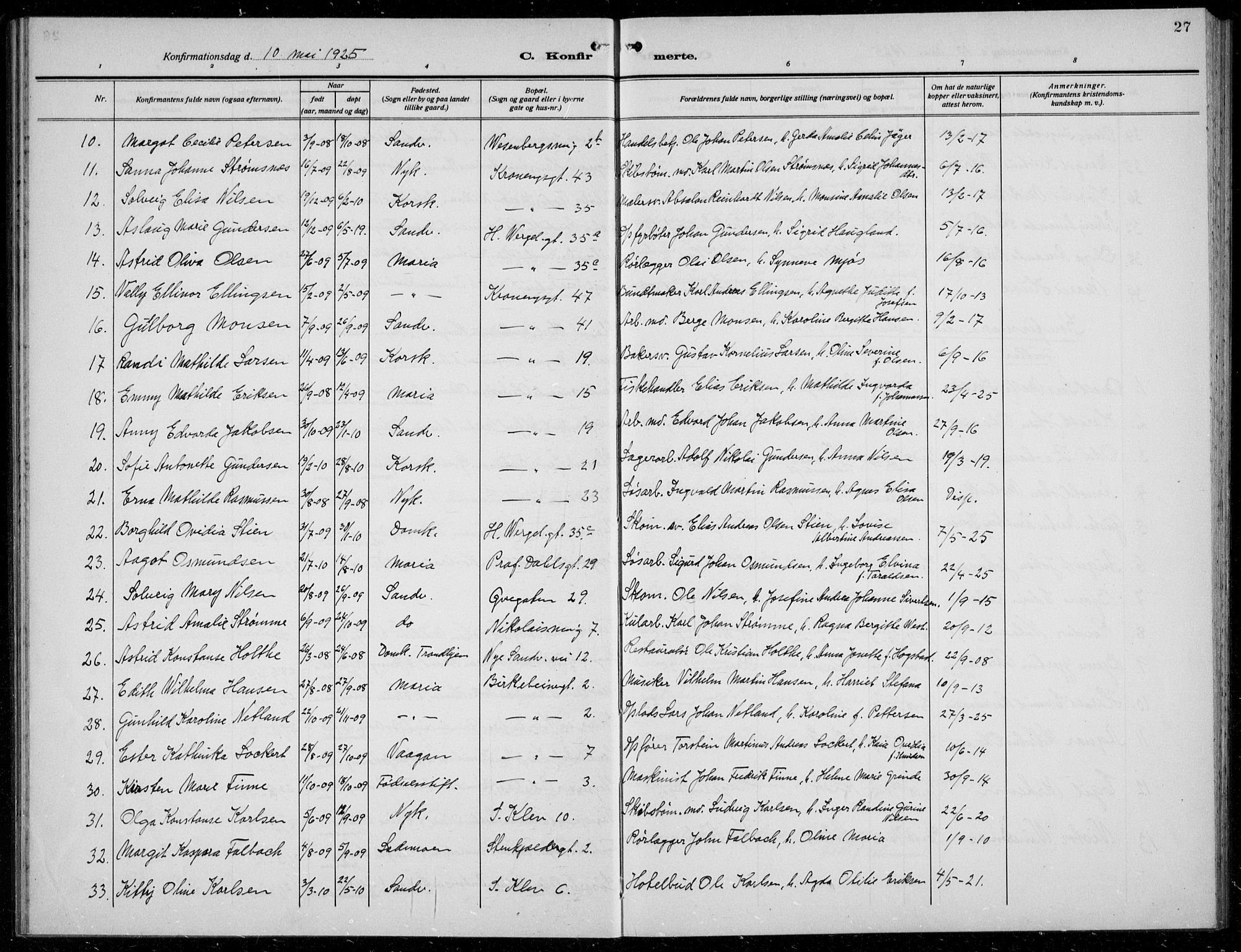 Mariakirken Sokneprestembete, AV/SAB-A-76901/H/Hab/L0010: Parish register (copy) no. A 10, 1920-1937, p. 27