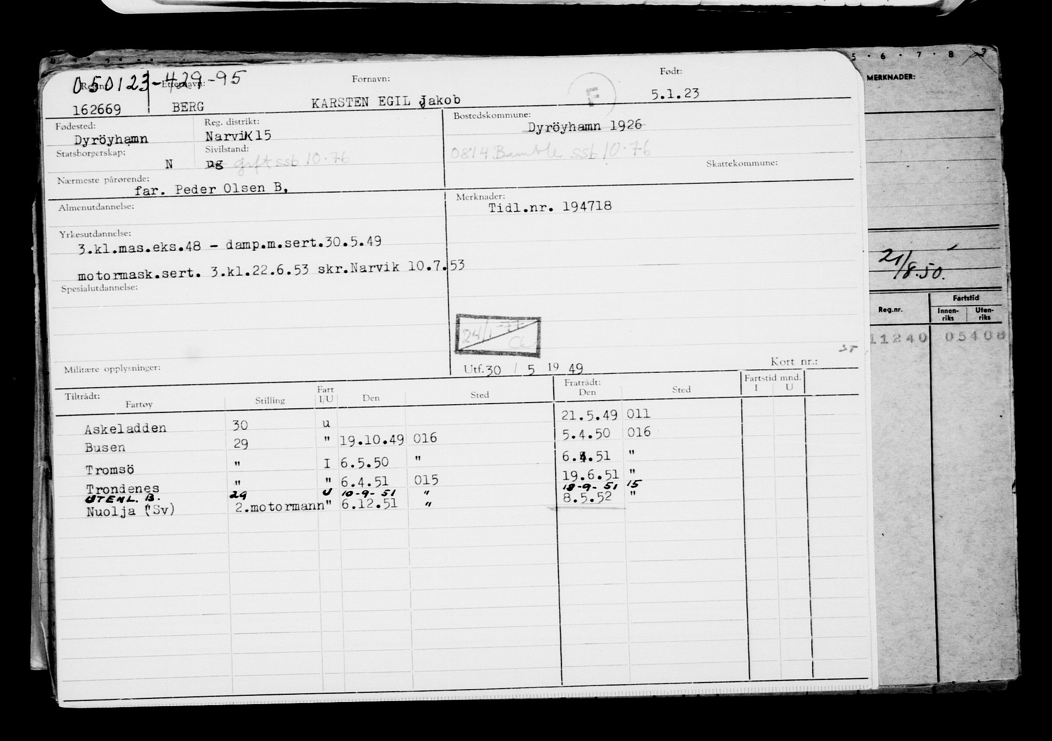 Direktoratet for sjømenn, RA/S-3545/G/Gb/L0214: Hovedkort, 1923, p. 126