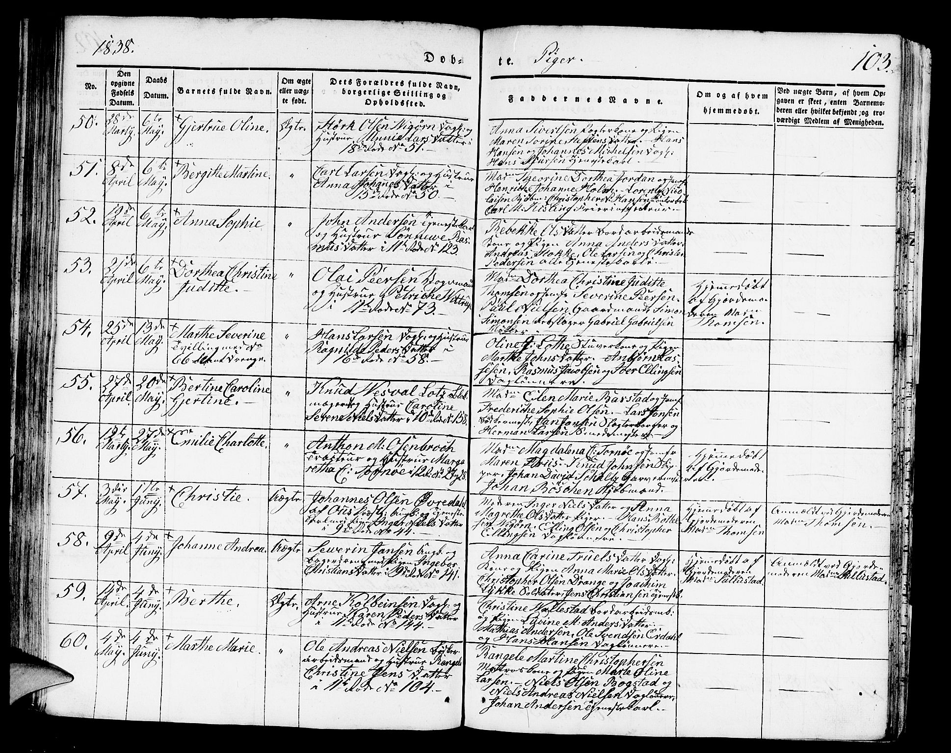 Domkirken sokneprestembete, SAB/A-74801/H/Hab/L0008: Parish register (copy) no. B 1, 1836-1841, p. 103
