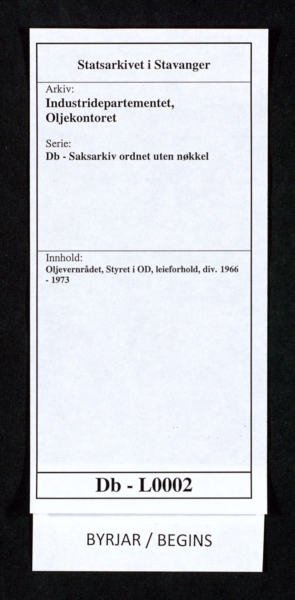 Industridepartementet, Oljekontoret, SAST/A-101348/Db/L0002: Oljevernrådet, Styret i OD, leieforhold, div., 1966-1973, p. 1
