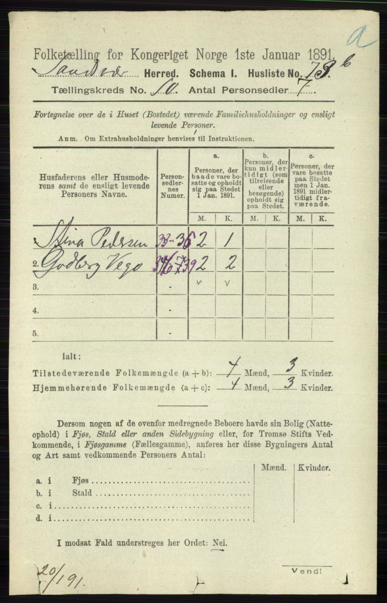 RA, 1891 census for 0629 Sandsvær, 1891, p. 4910