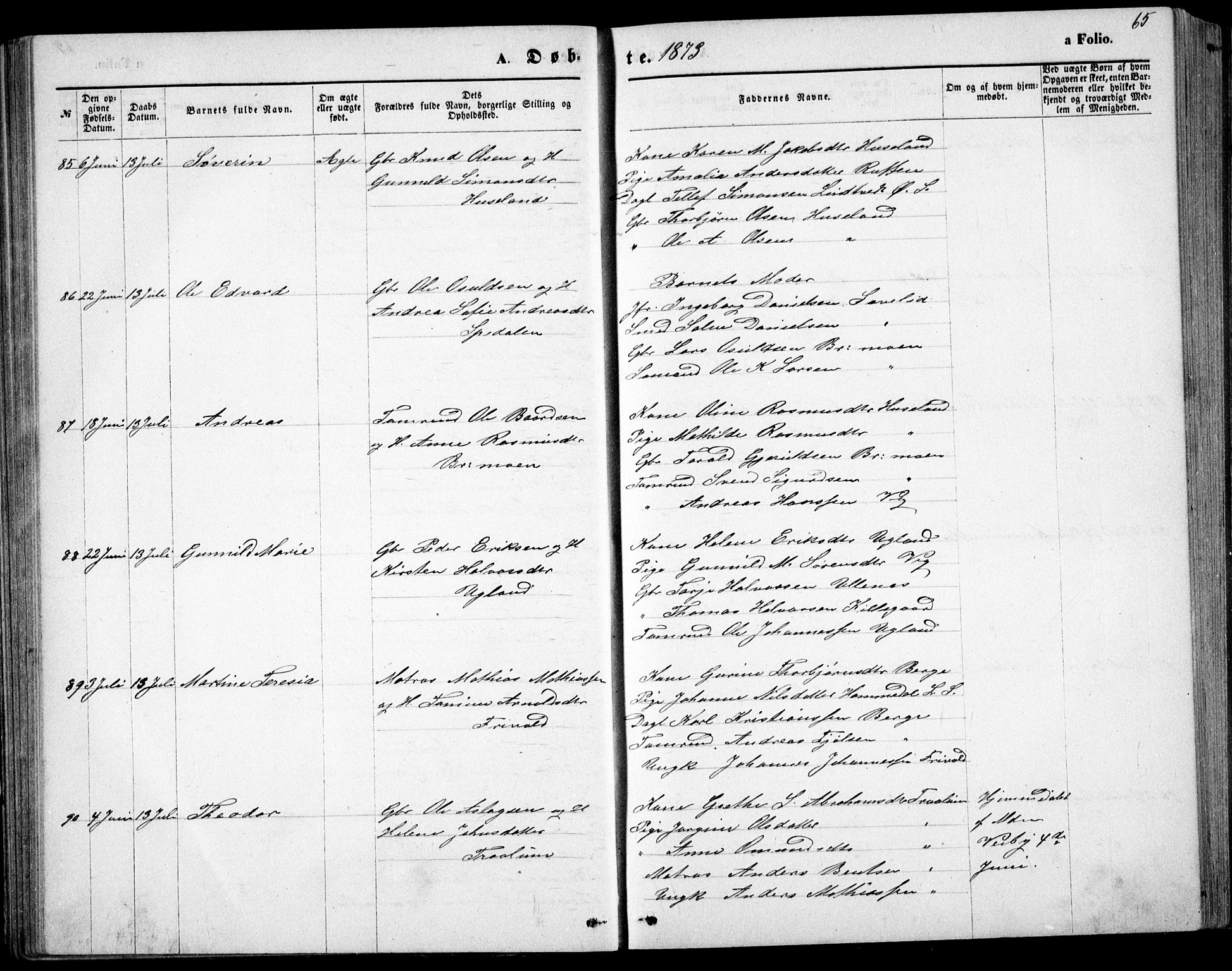 Fjære sokneprestkontor, AV/SAK-1111-0011/F/Fb/L0010: Parish register (copy) no. B 10, 1871-1880, p. 65