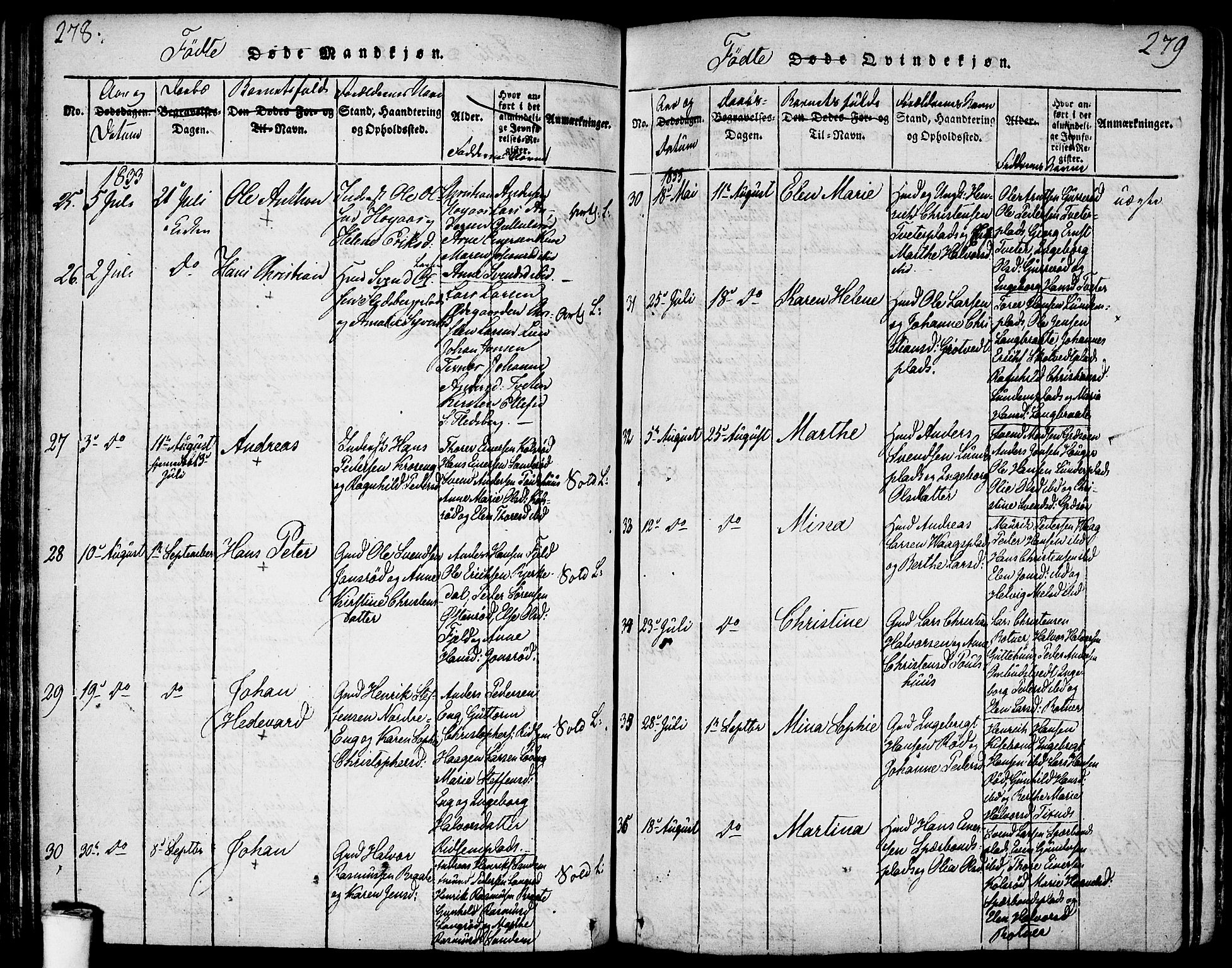 Våler prestekontor Kirkebøker, AV/SAO-A-11083/F/Fa/L0005: Parish register (official) no. I 5, 1815-1839, p. 278-279