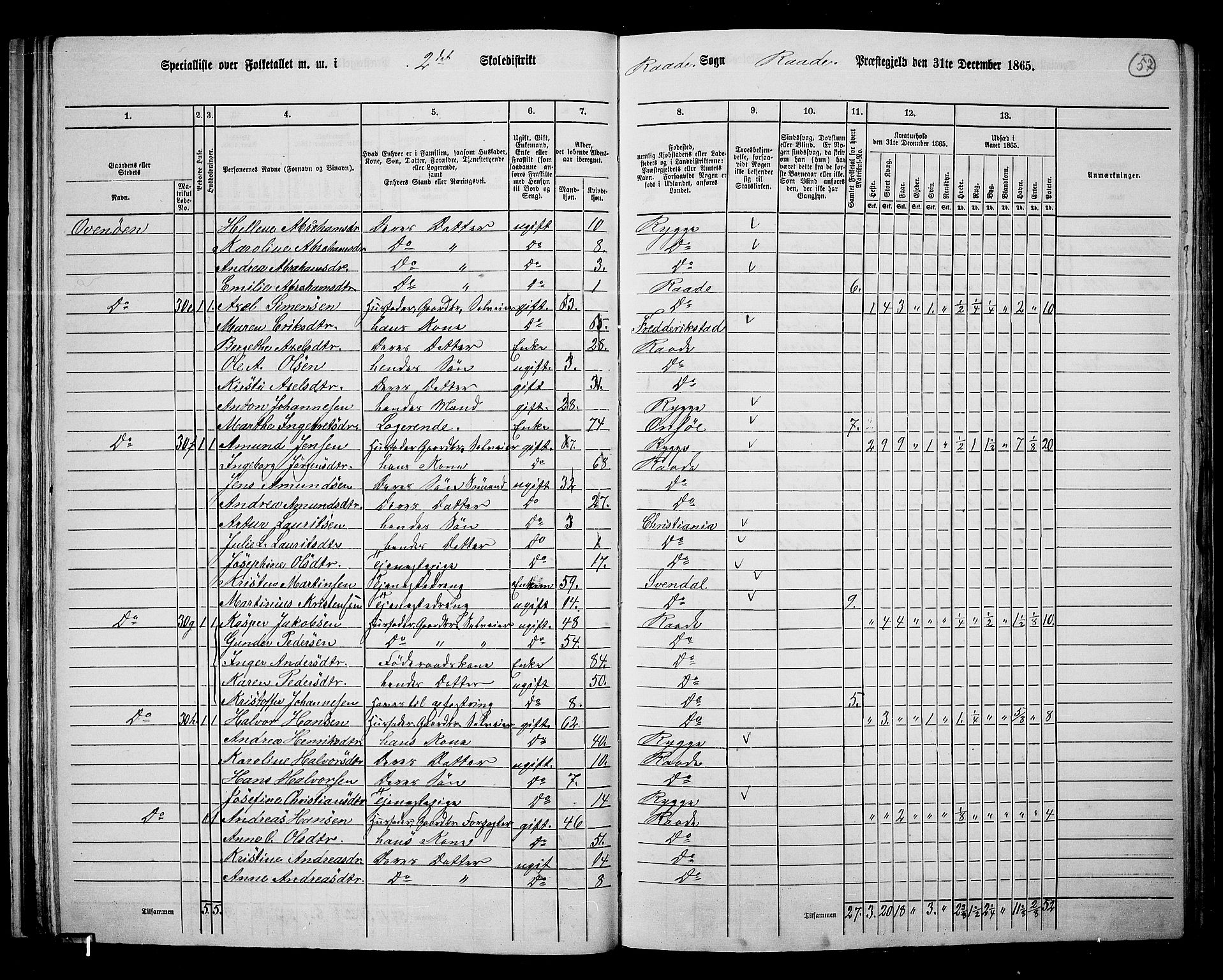 RA, 1865 census for Råde, 1865, p. 51