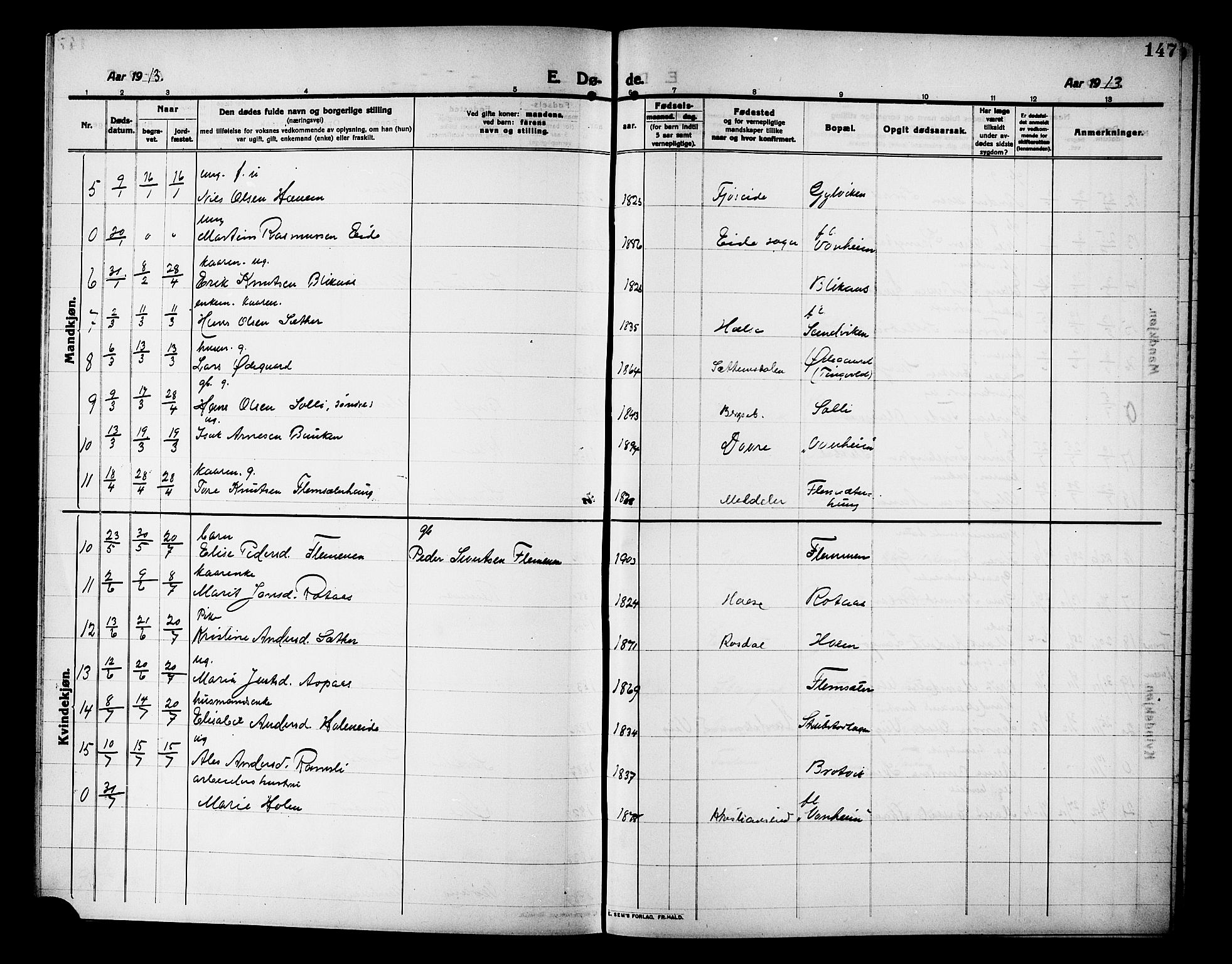 Ministerialprotokoller, klokkerbøker og fødselsregistre - Møre og Romsdal, AV/SAT-A-1454/586/L0993: Parish register (copy) no. 586C04, 1910-1918, p. 147