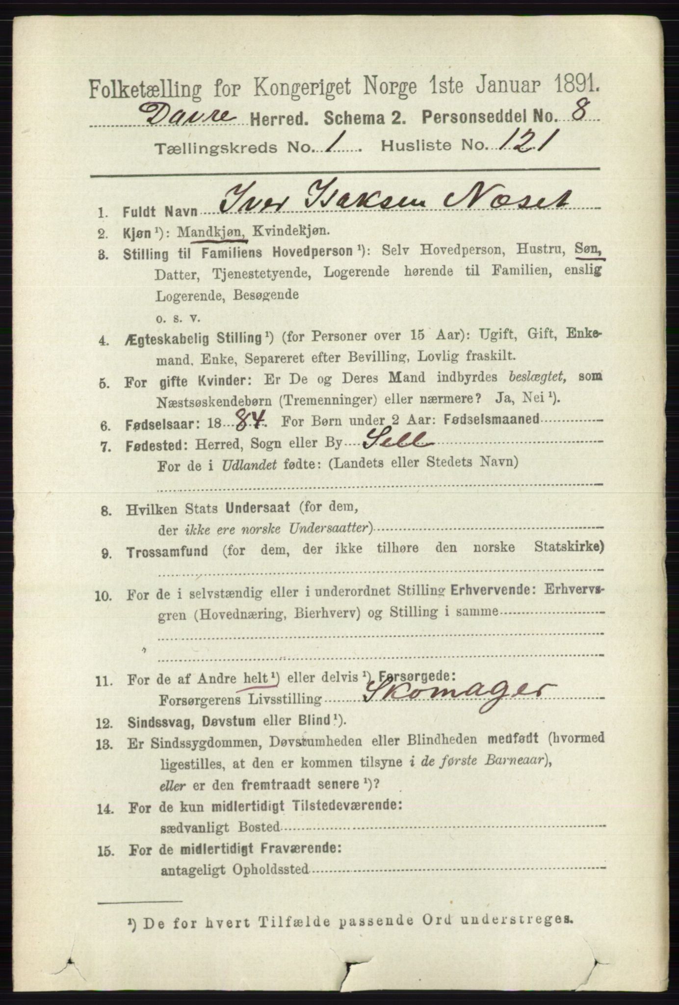 RA, 1891 census for 0511 Dovre, 1891, p. 781