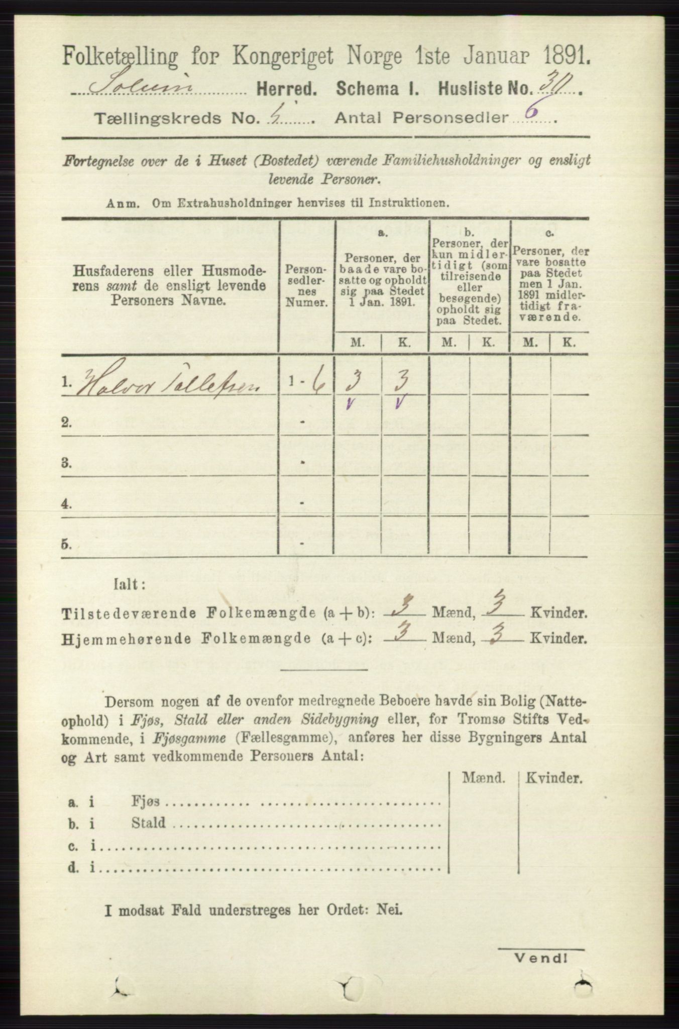 RA, 1891 census for 0818 Solum, 1891, p. 827