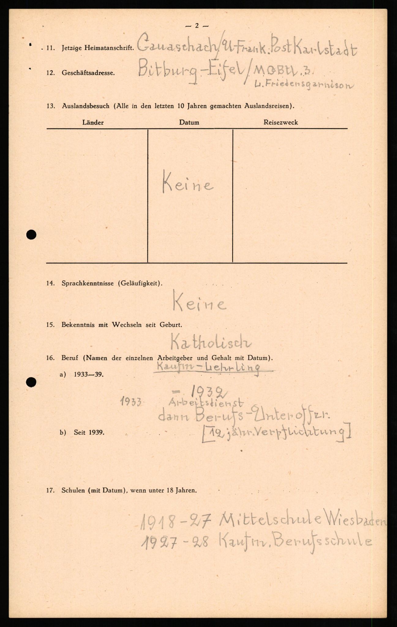 Forsvaret, Forsvarets overkommando II, AV/RA-RAFA-3915/D/Db/L0024: CI Questionaires. Tyske okkupasjonsstyrker i Norge. Tyskere., 1945-1946, p. 88