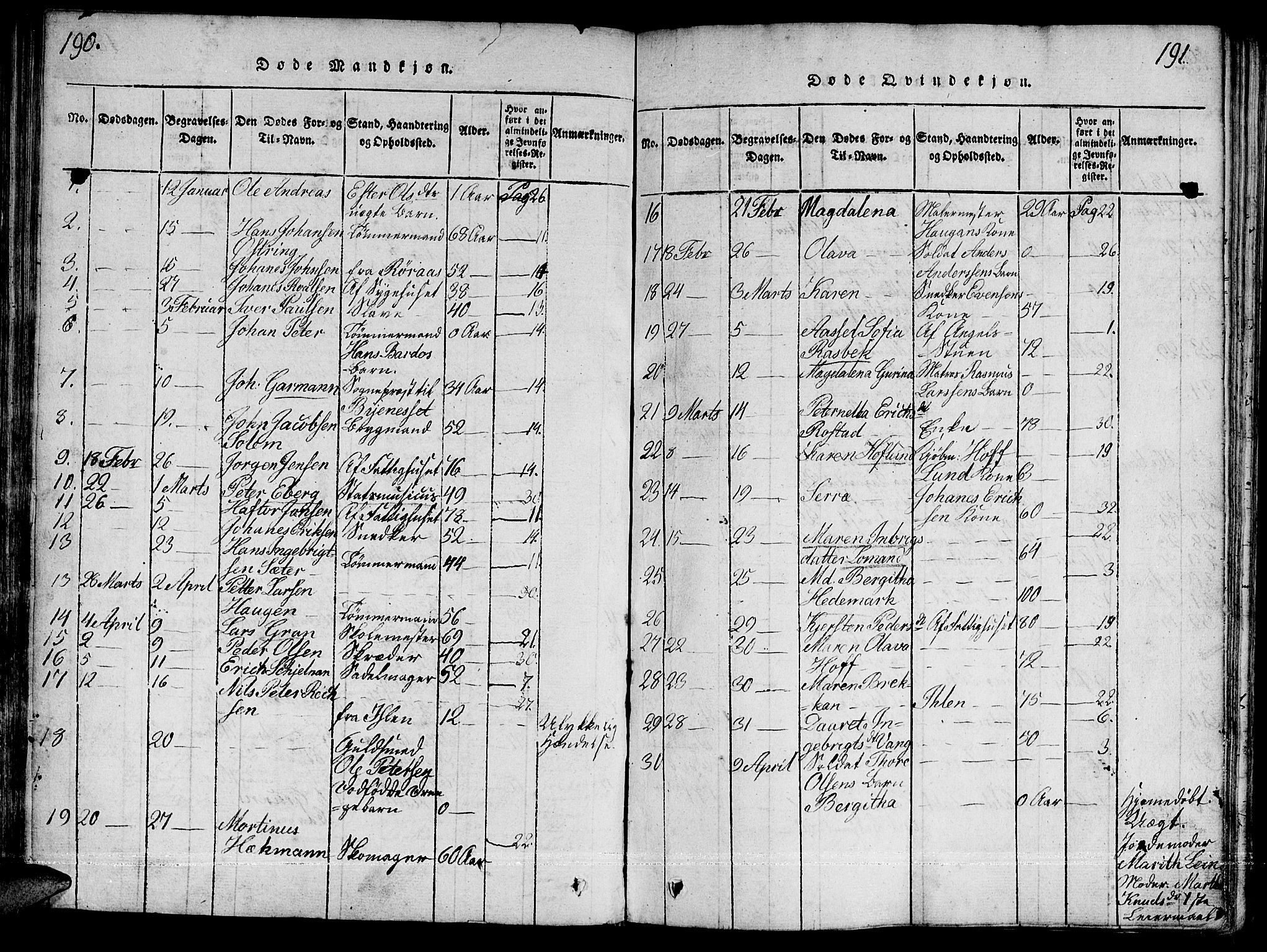 Ministerialprotokoller, klokkerbøker og fødselsregistre - Sør-Trøndelag, SAT/A-1456/601/L0043: Parish register (official) no. 601A11, 1815-1821, p. 190-191