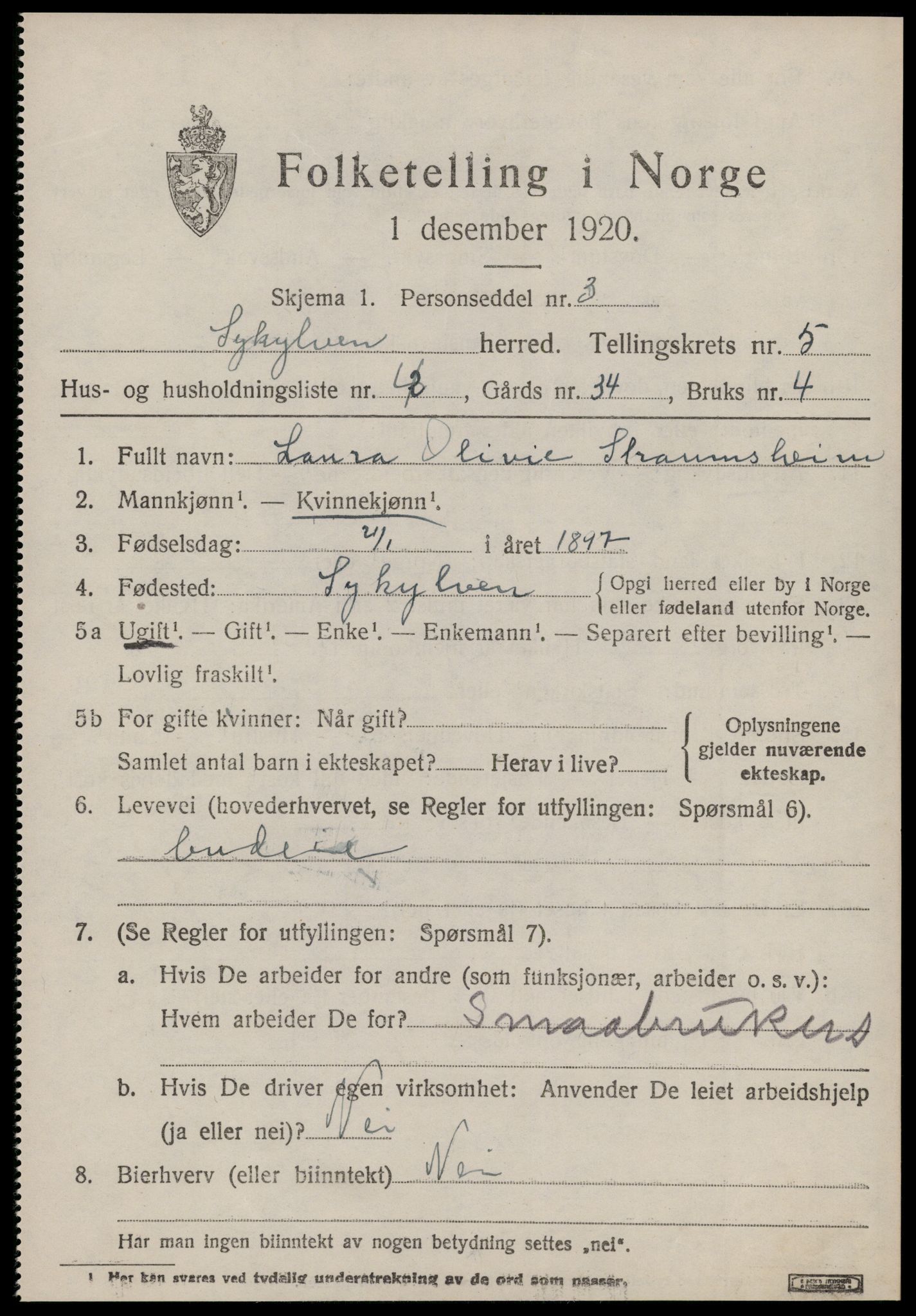 SAT, 1920 census for Sykkylven, 1920, p. 3241
