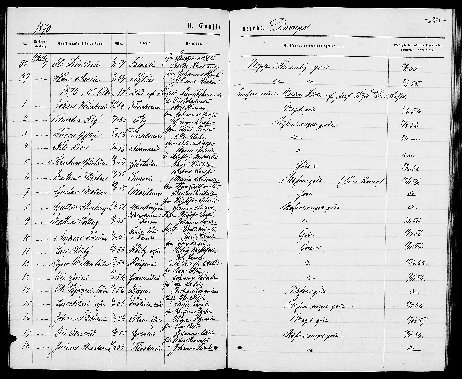 Ringsaker prestekontor, SAH/PREST-014/L/La/L0008: Parish register (copy) no. 8, 1870-1878, p. 225
