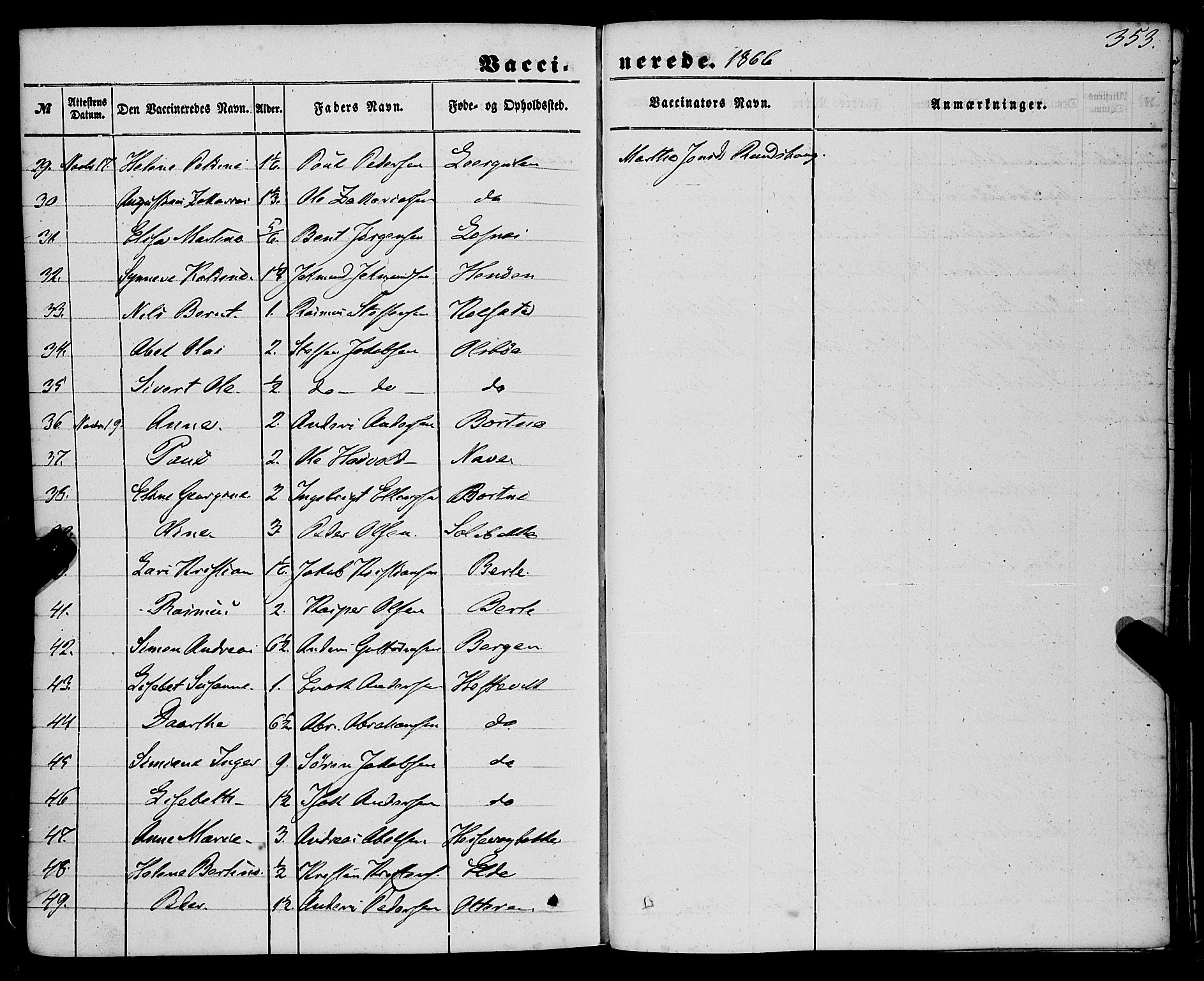 Davik sokneprestembete, AV/SAB-A-79701/H/Haa/Haaa/L0005: Parish register (official) no. A 5, 1850-1866, p. 353