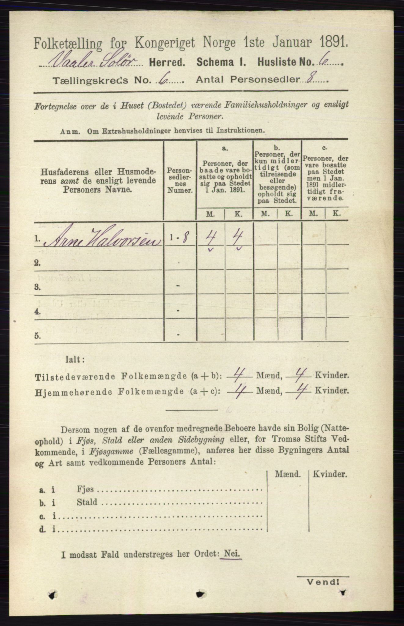 RA, 1891 census for 0426 Våler, 1891, p. 2398