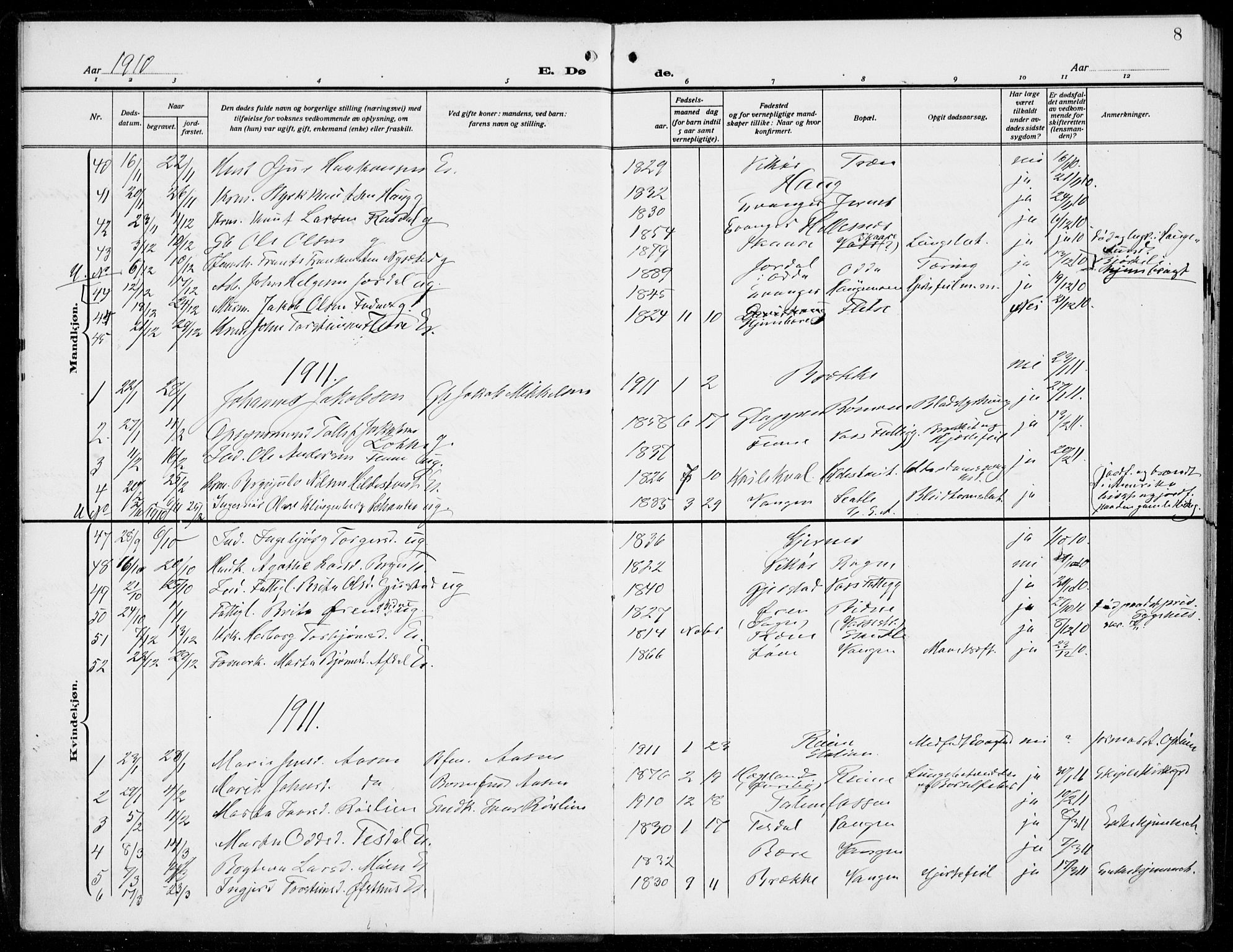 Voss sokneprestembete, AV/SAB-A-79001/H/Haa: Parish register (official) no. D  2, 1910-1932, p. 8