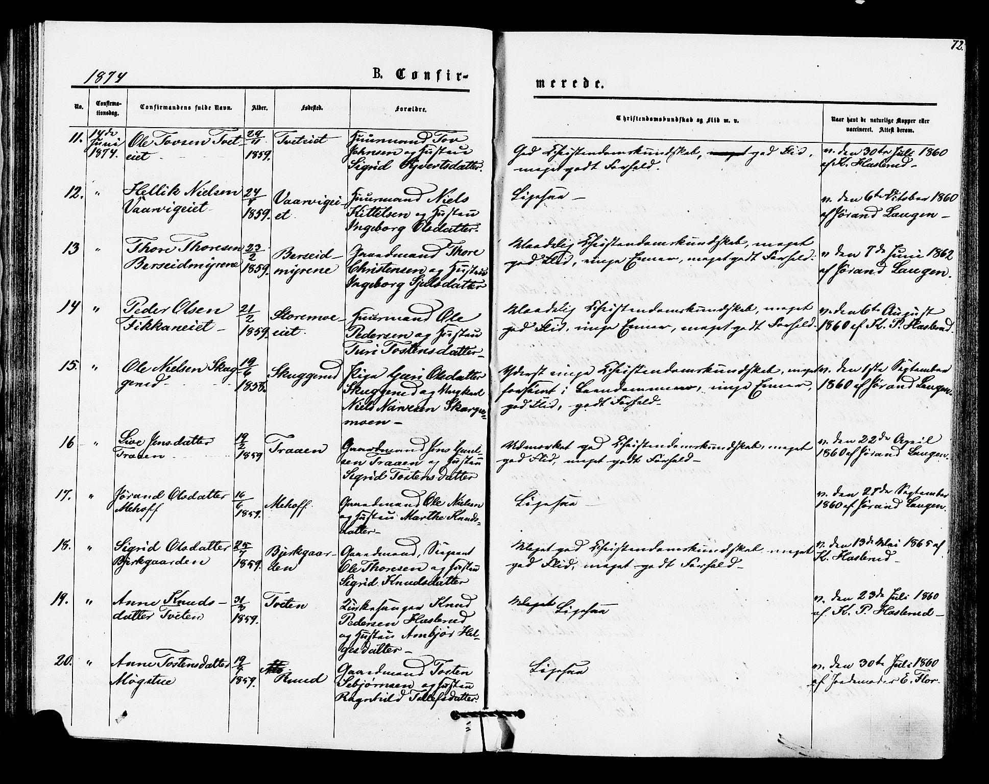 Rollag kirkebøker, AV/SAKO-A-240/F/Fa/L0010: Parish register (official) no. I 10, 1874-1877, p. 72