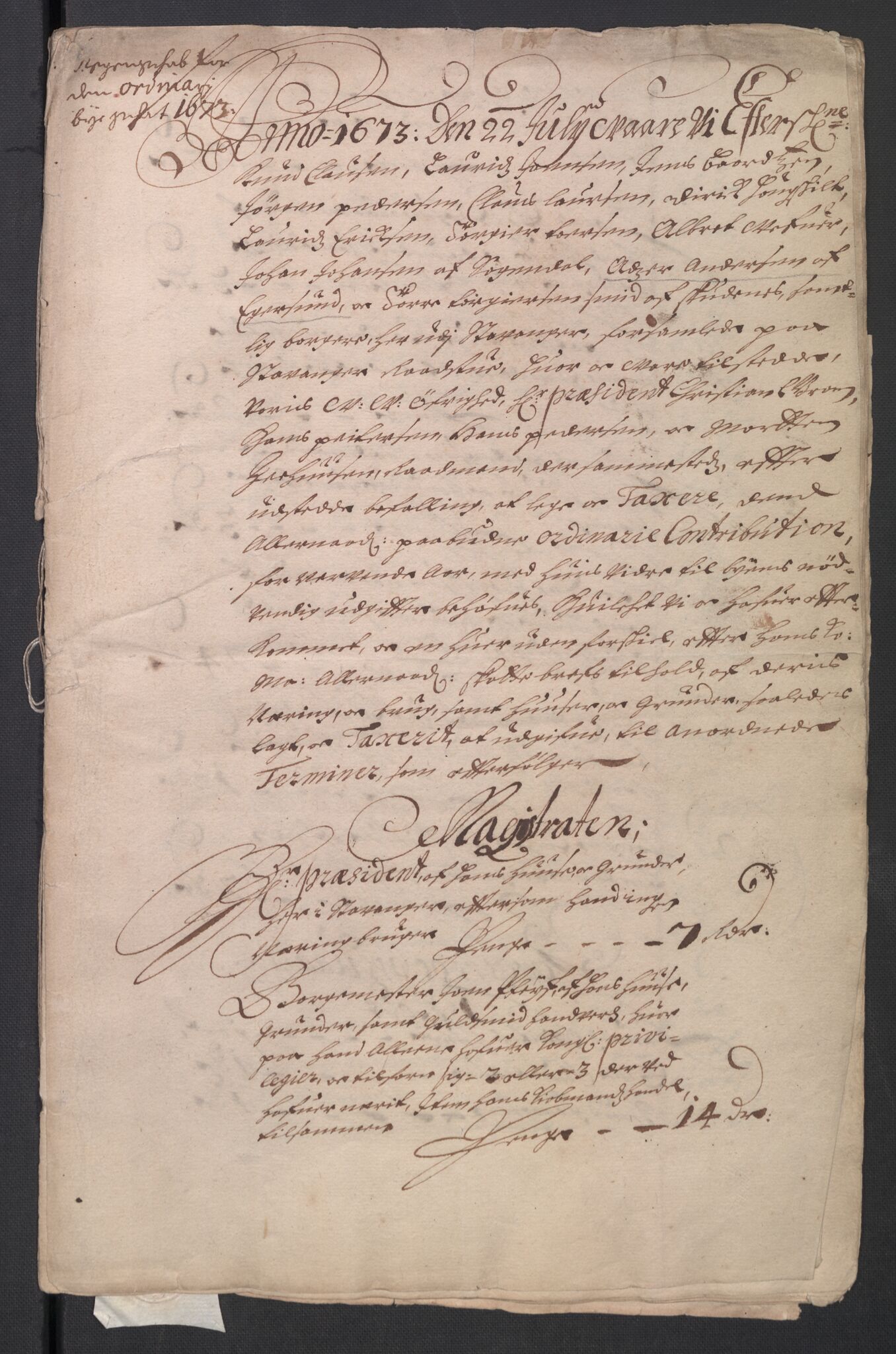 Rentekammeret inntil 1814, Reviderte regnskaper, Byregnskaper, AV/RA-EA-4066/R/Ro/L0300: [O3] Kontribusjonsregnskap, 1661-1678, p. 129