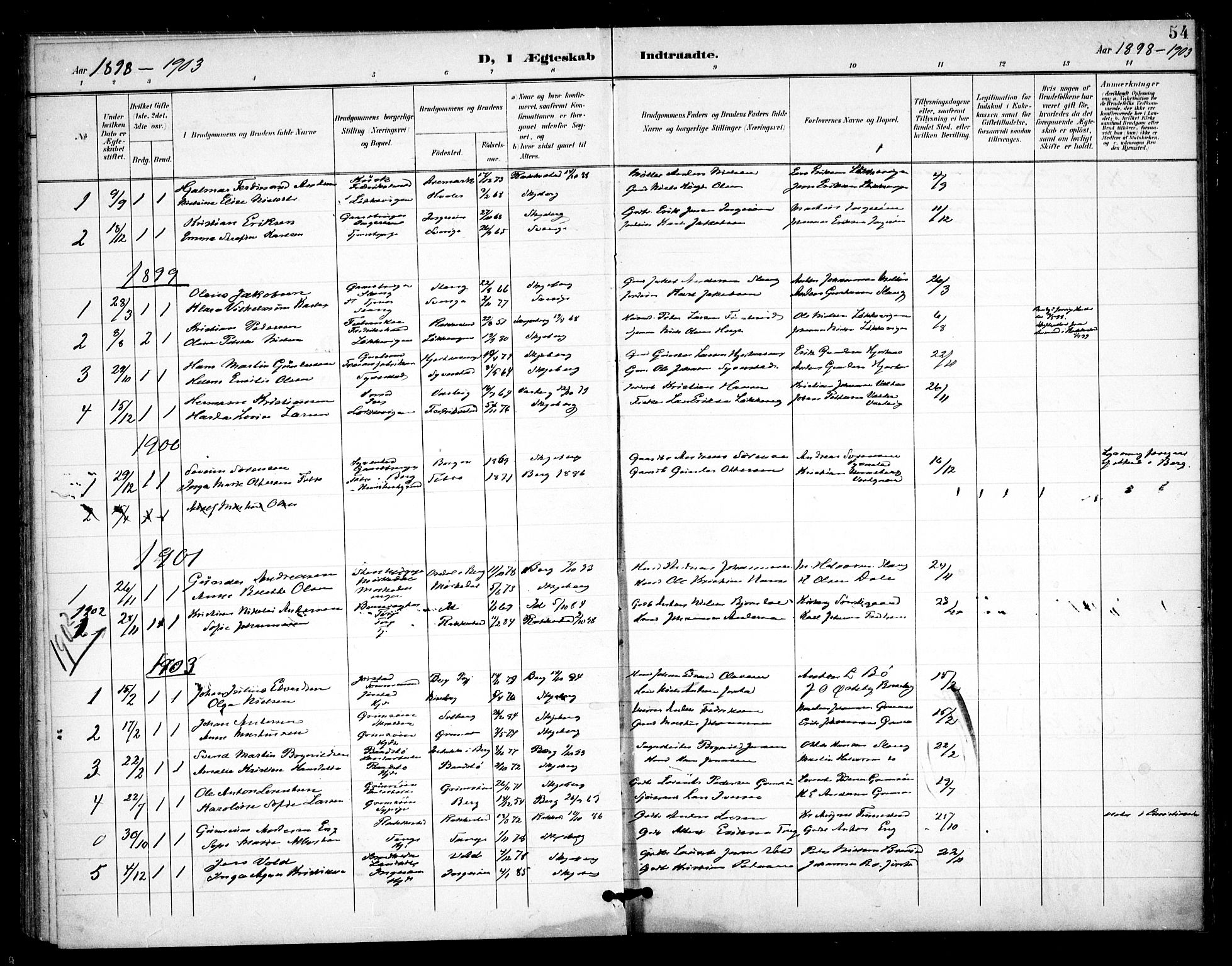 Skjeberg prestekontor Kirkebøker, SAO/A-10923/F/Fc/L0002: Parish register (official) no. III 2, 1898-1915, p. 54