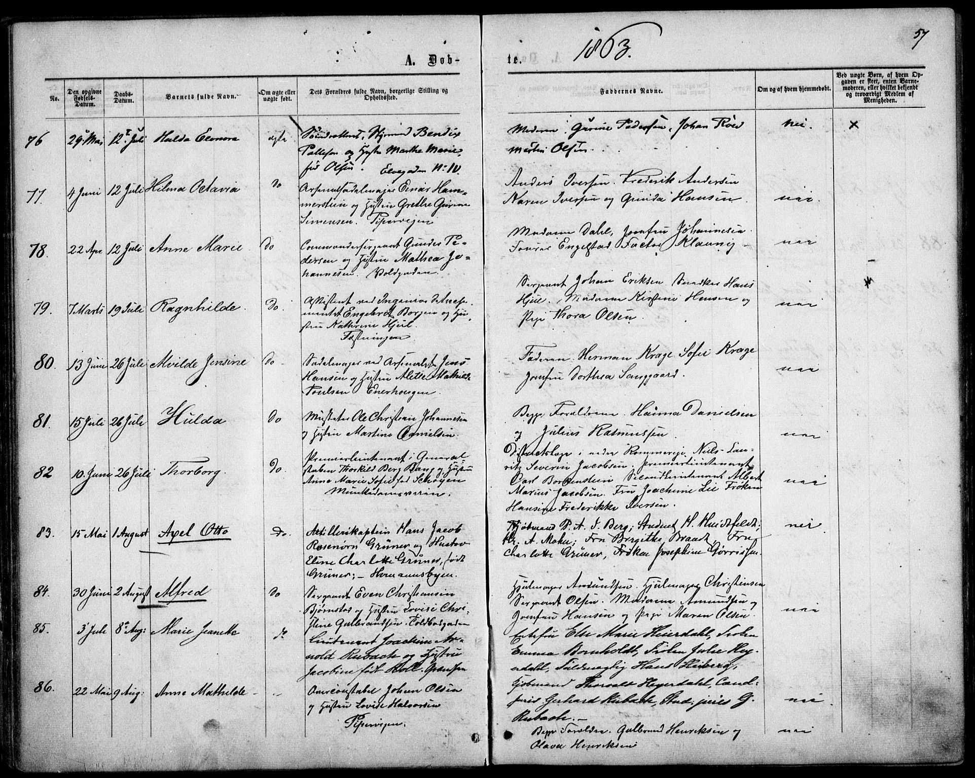 Garnisonsmenigheten Kirkebøker, AV/SAO-A-10846/F/Fa/L0010: Parish register (official) no. 10, 1859-1869, p. 57