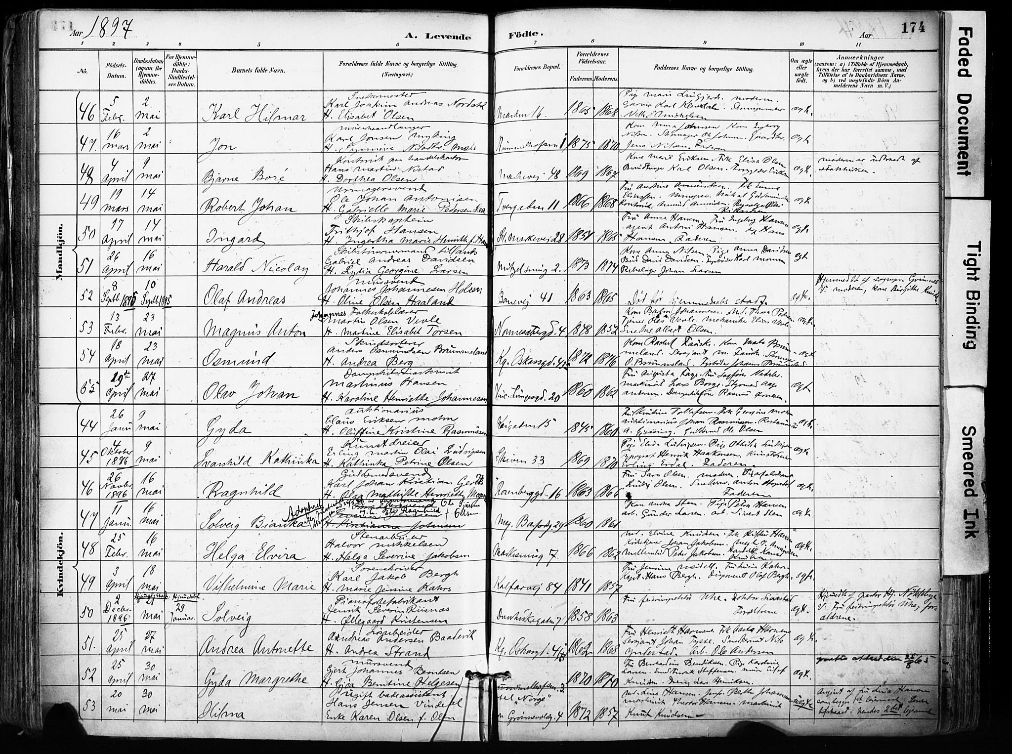 Domkirken sokneprestembete, SAB/A-74801/H/Haa/L0024: Parish register (official) no. B 7, 1888-1903, p. 174