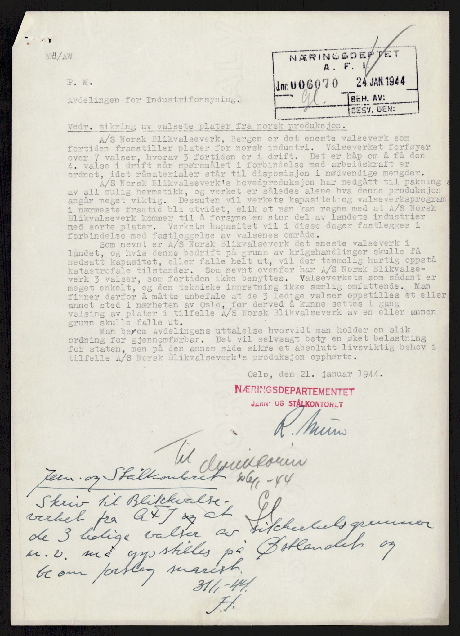 Direktoratet for industriforsyning, Sekretariatet, AV/RA-S-4153/D/Df/L0055: 9. Metallkontoret, 1940-1945, p. 169