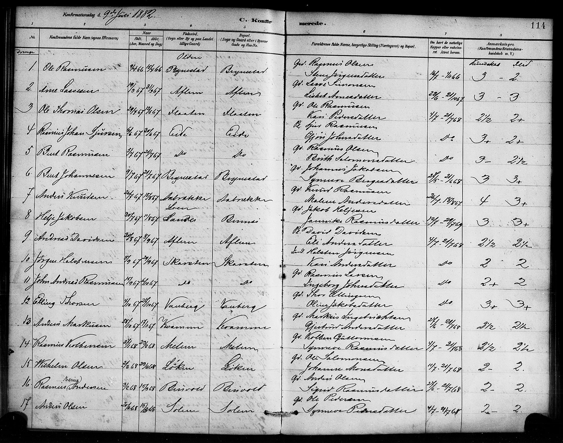 Innvik sokneprestembete, AV/SAB-A-80501: Parish register (official) no. C 1, 1879-1900, p. 114