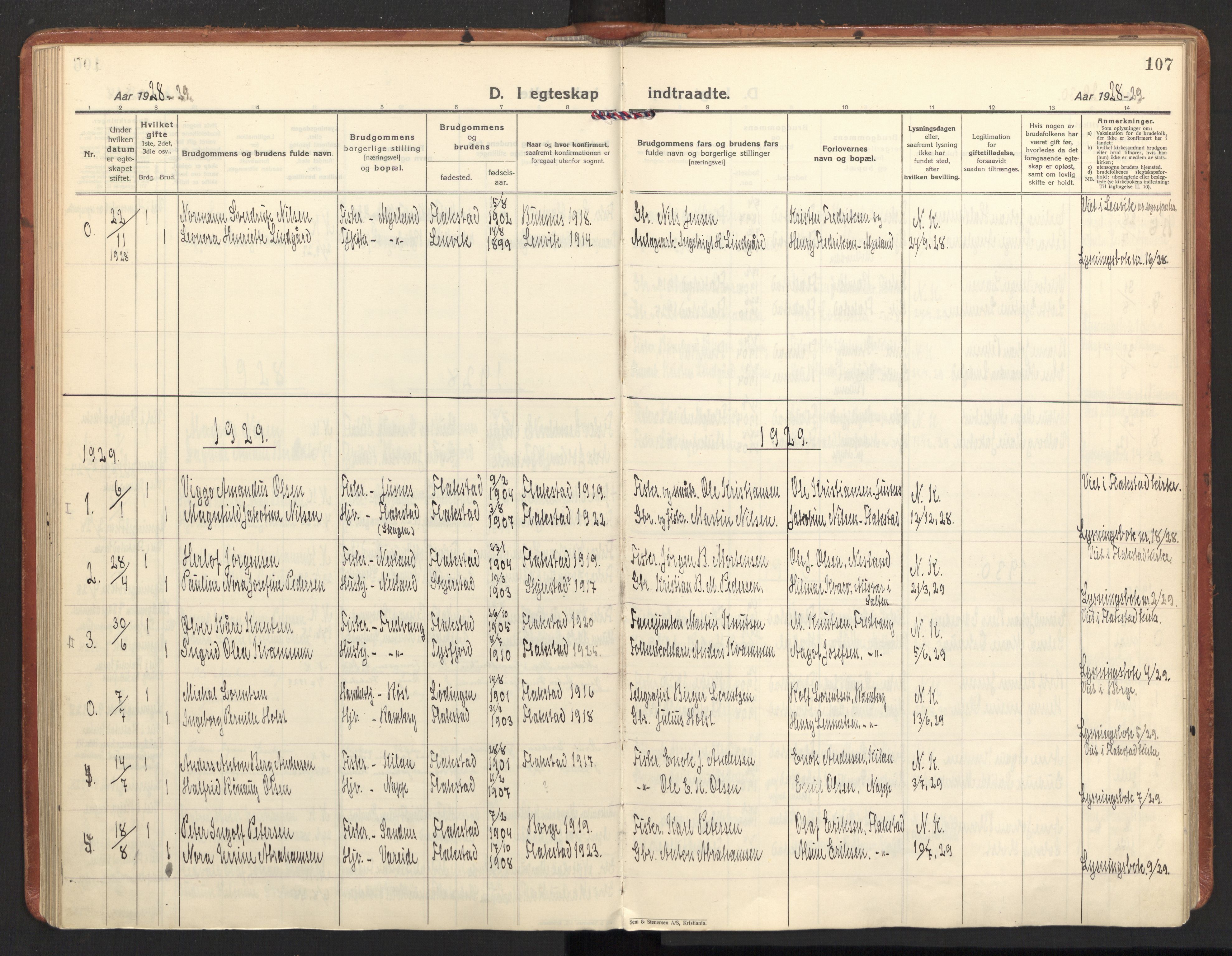 Ministerialprotokoller, klokkerbøker og fødselsregistre - Nordland, AV/SAT-A-1459/885/L1211: Parish register (official) no. 885A11, 1927-1938, p. 107