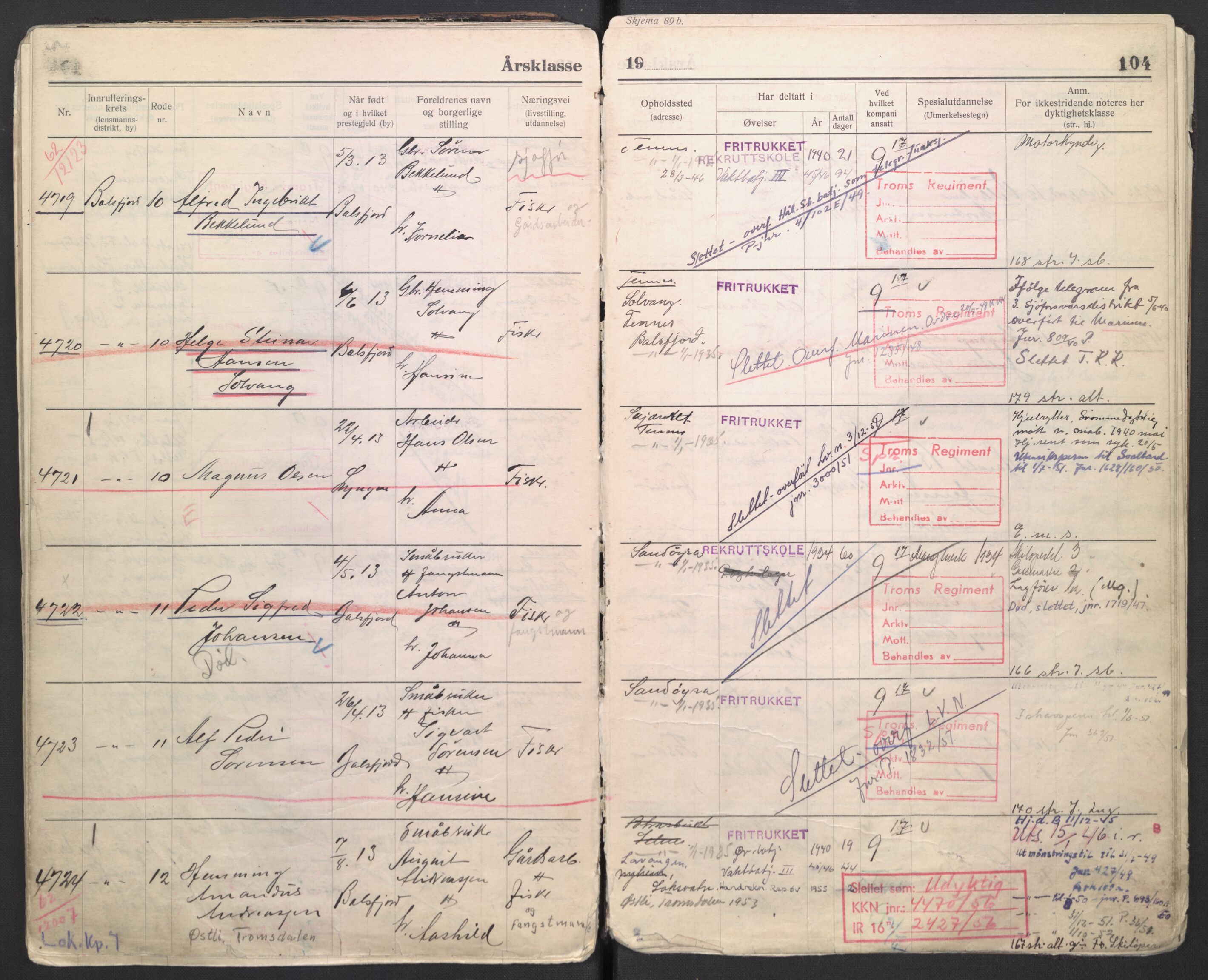 Forsvaret, Troms infanteriregiment nr. 16, AV/RA-RAFA-3146/P/Pa/L0006/0007: Ruller / Rulle for regimentets menige mannskaper, årsklasse 1934, 1934, p. 104