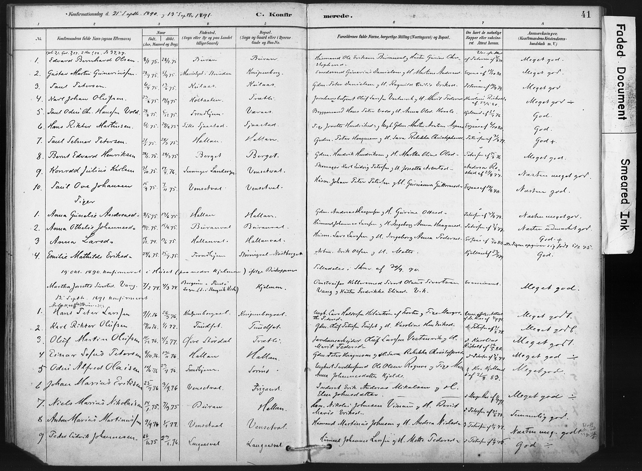 Ministerialprotokoller, klokkerbøker og fødselsregistre - Nord-Trøndelag, SAT/A-1458/718/L0175: Parish register (official) no. 718A01, 1890-1923, p. 41