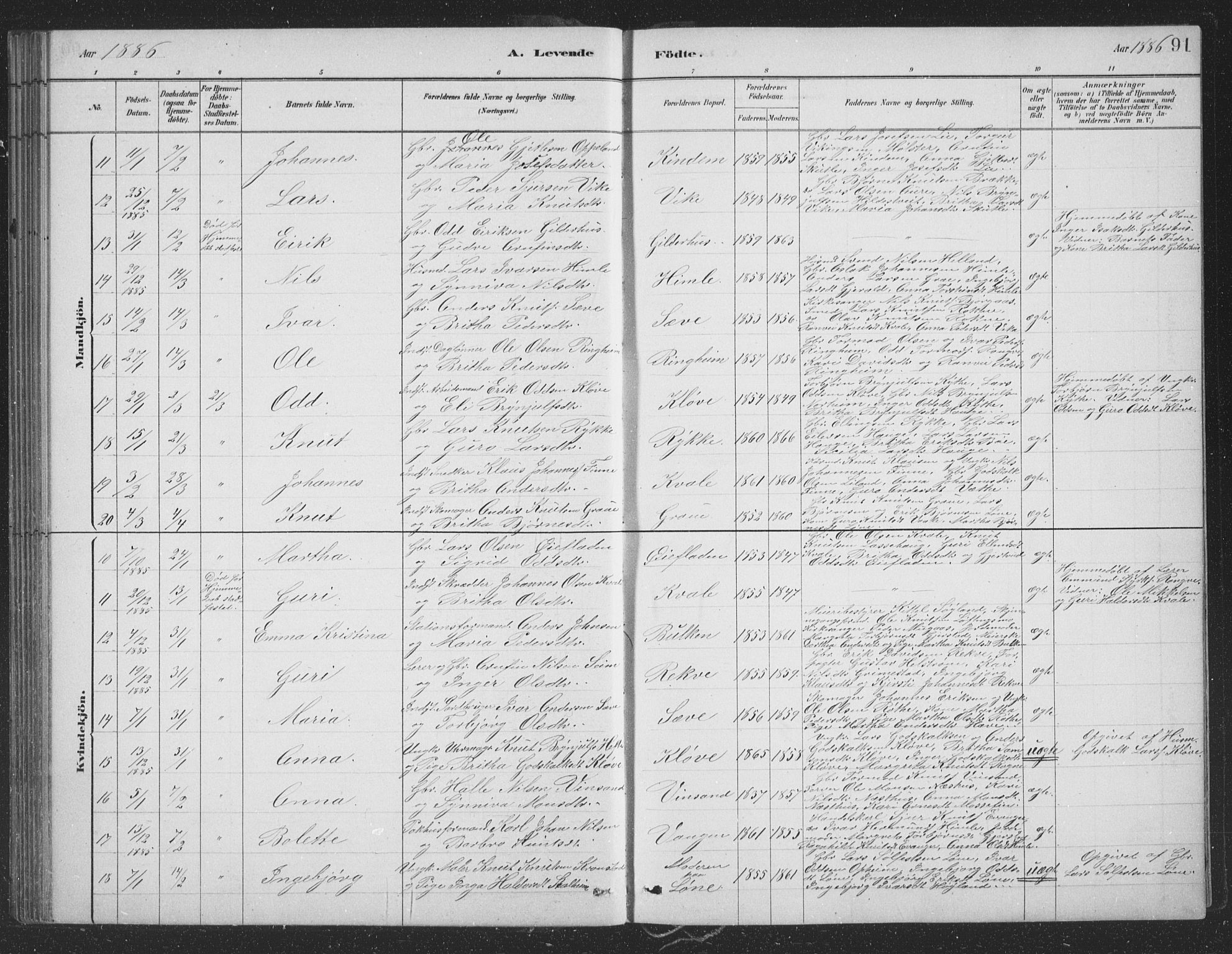 Voss sokneprestembete, SAB/A-79001/H/Hab: Parish register (copy) no. B 3, 1879-1894, p. 91