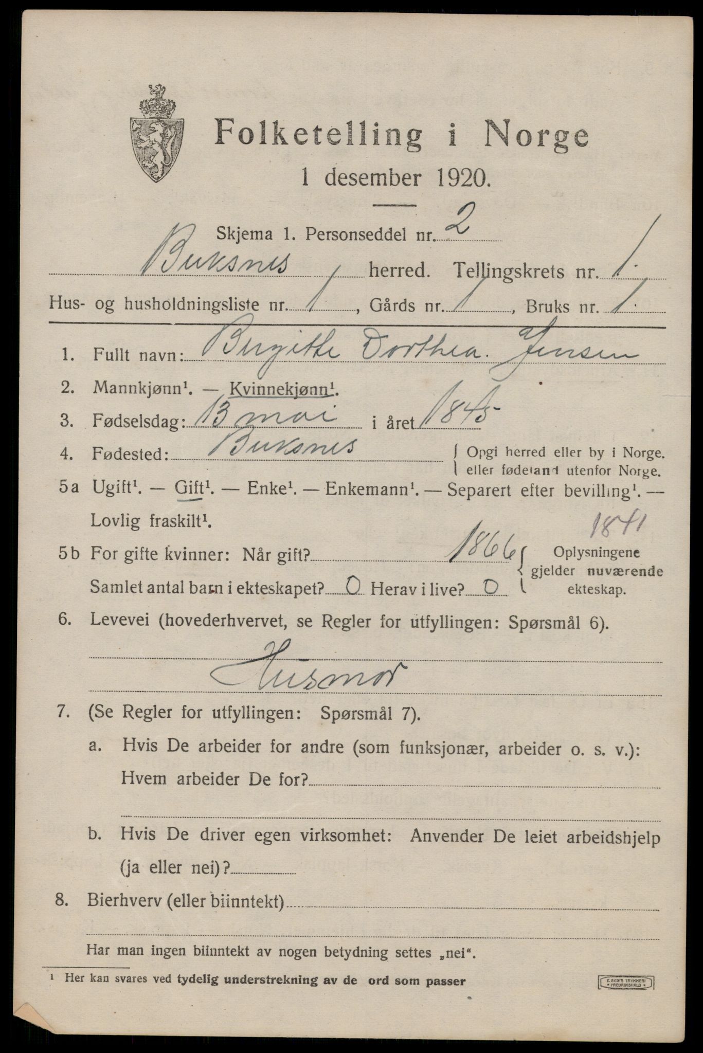 SAT, 1920 census for Buksnes, 1920, p. 957