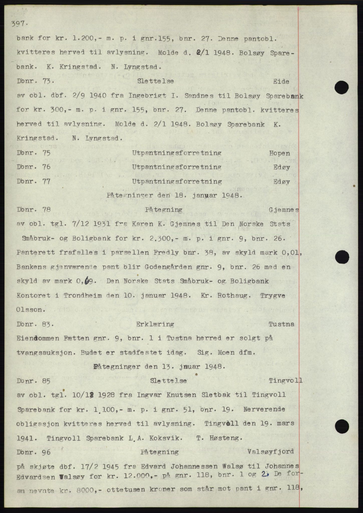 Nordmøre sorenskriveri, SAT/A-4132/1/2/2Ca: Mortgage book no. C82b, 1946-1951, Diary no: : 73/1948