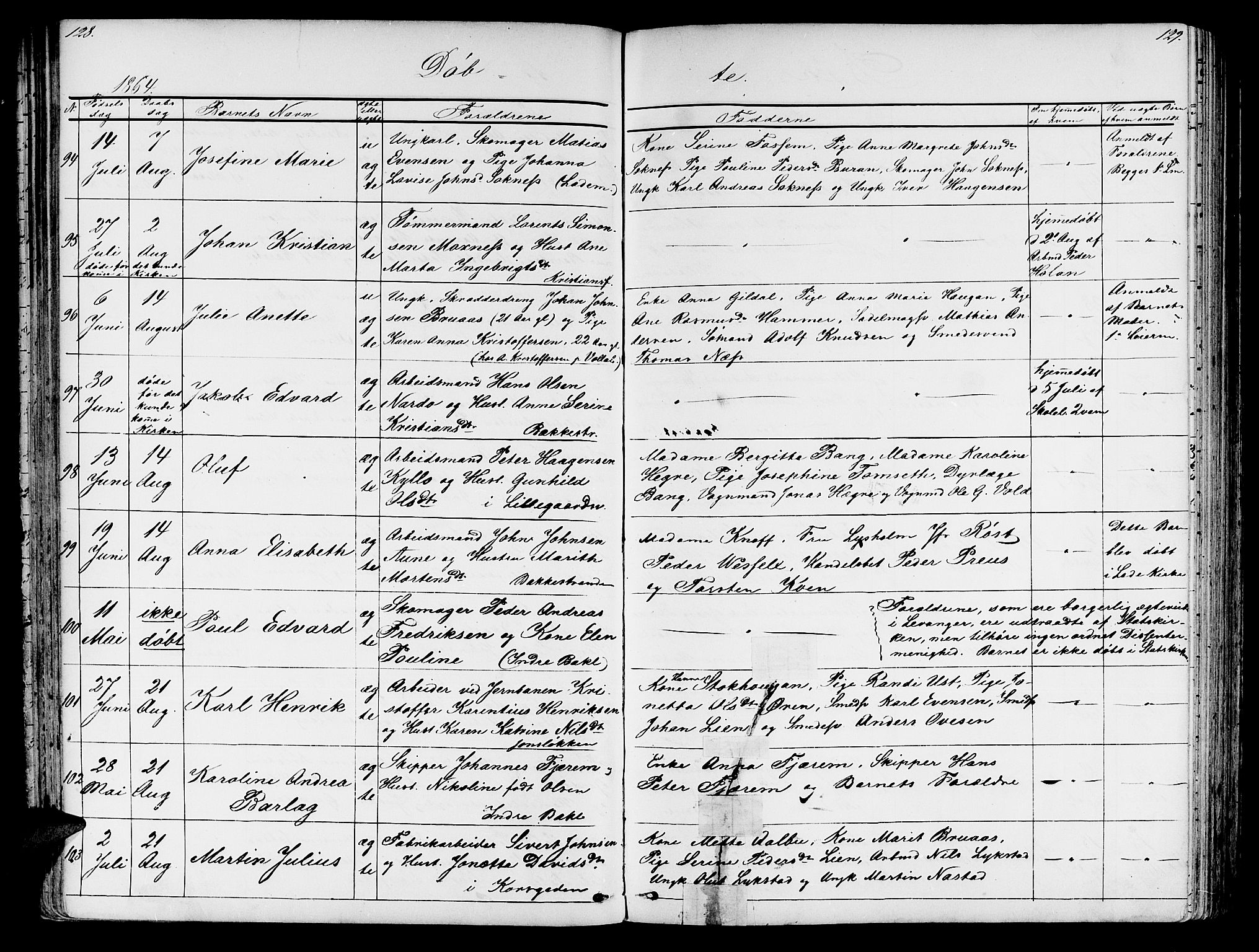 Ministerialprotokoller, klokkerbøker og fødselsregistre - Sør-Trøndelag, AV/SAT-A-1456/604/L0219: Parish register (copy) no. 604C02, 1851-1869, p. 128-129