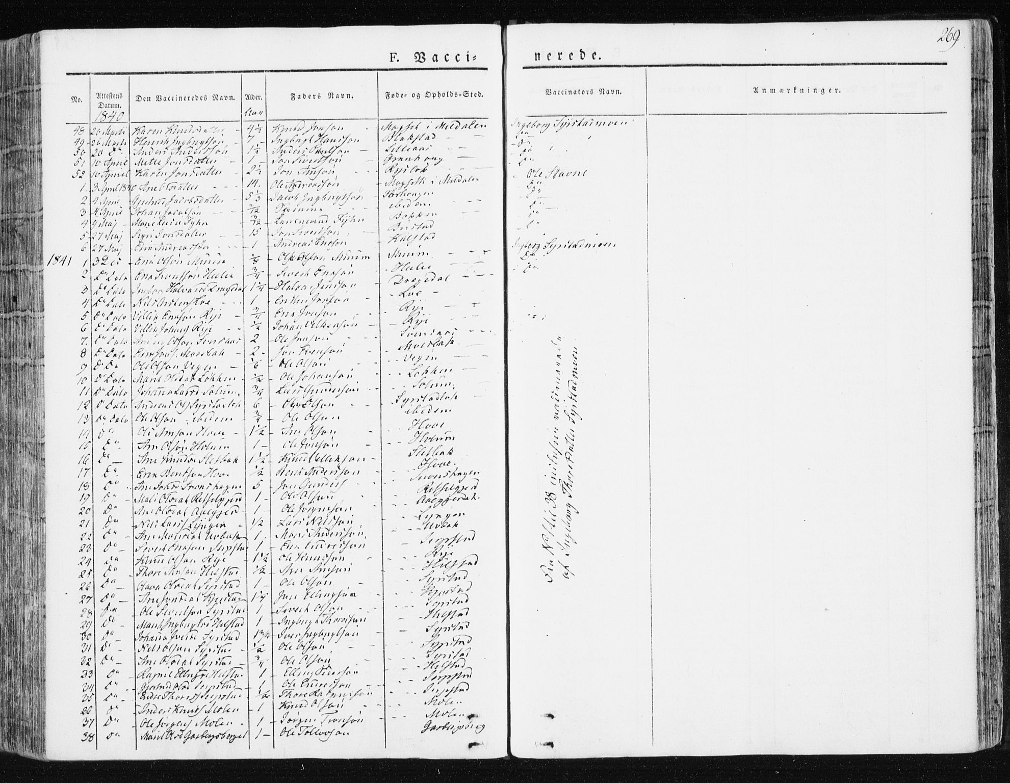 Ministerialprotokoller, klokkerbøker og fødselsregistre - Sør-Trøndelag, AV/SAT-A-1456/672/L0855: Parish register (official) no. 672A07, 1829-1860, p. 269