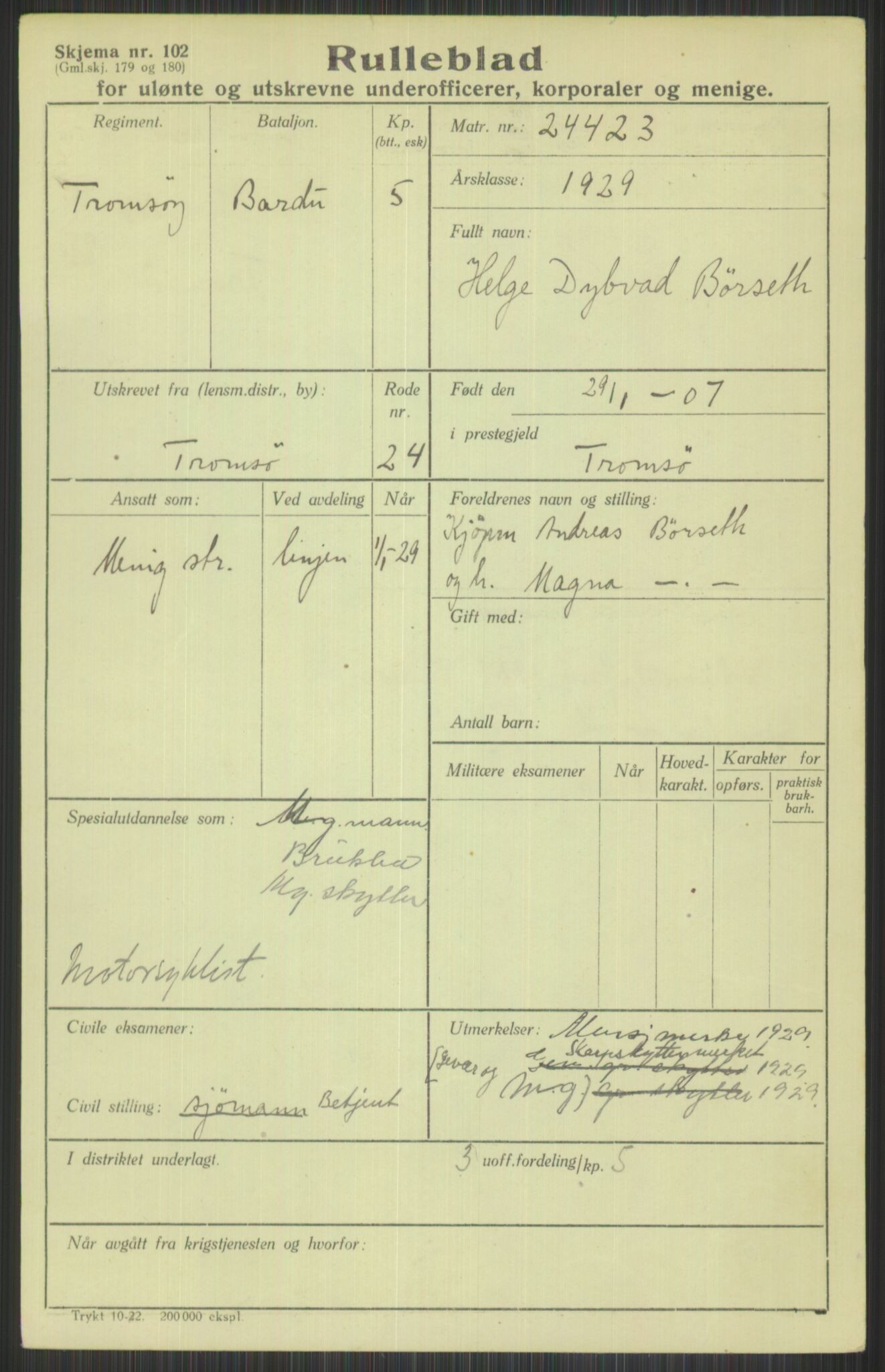 Forsvaret, Troms infanteriregiment nr. 16, AV/RA-RAFA-3146/P/Pa/L0013/0004: Rulleblad / Rulleblad for regimentets menige mannskaper, årsklasse 1929, 1929, p. 155