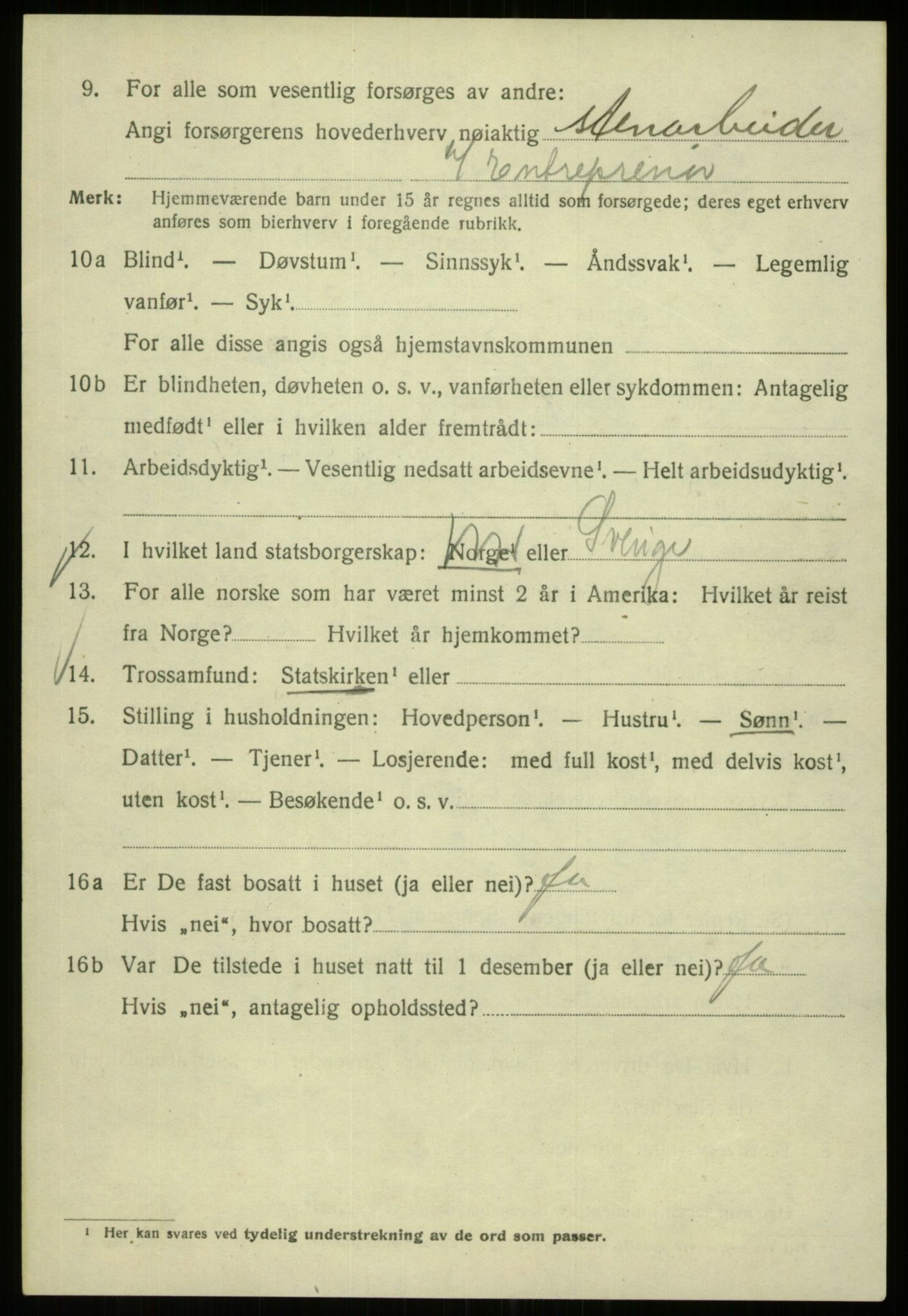 SAB, 1920 census for Bergen, 1920, p. 209274