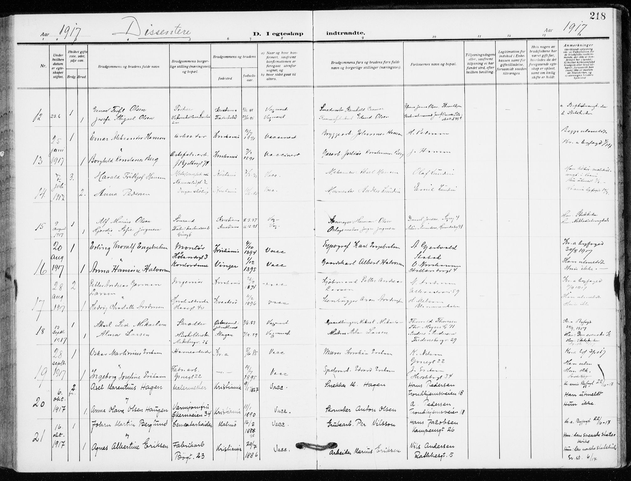 Kampen prestekontor Kirkebøker, SAO/A-10853/F/Fa/L0013: Parish register (official) no. I 13, 1917-1922, p. 218