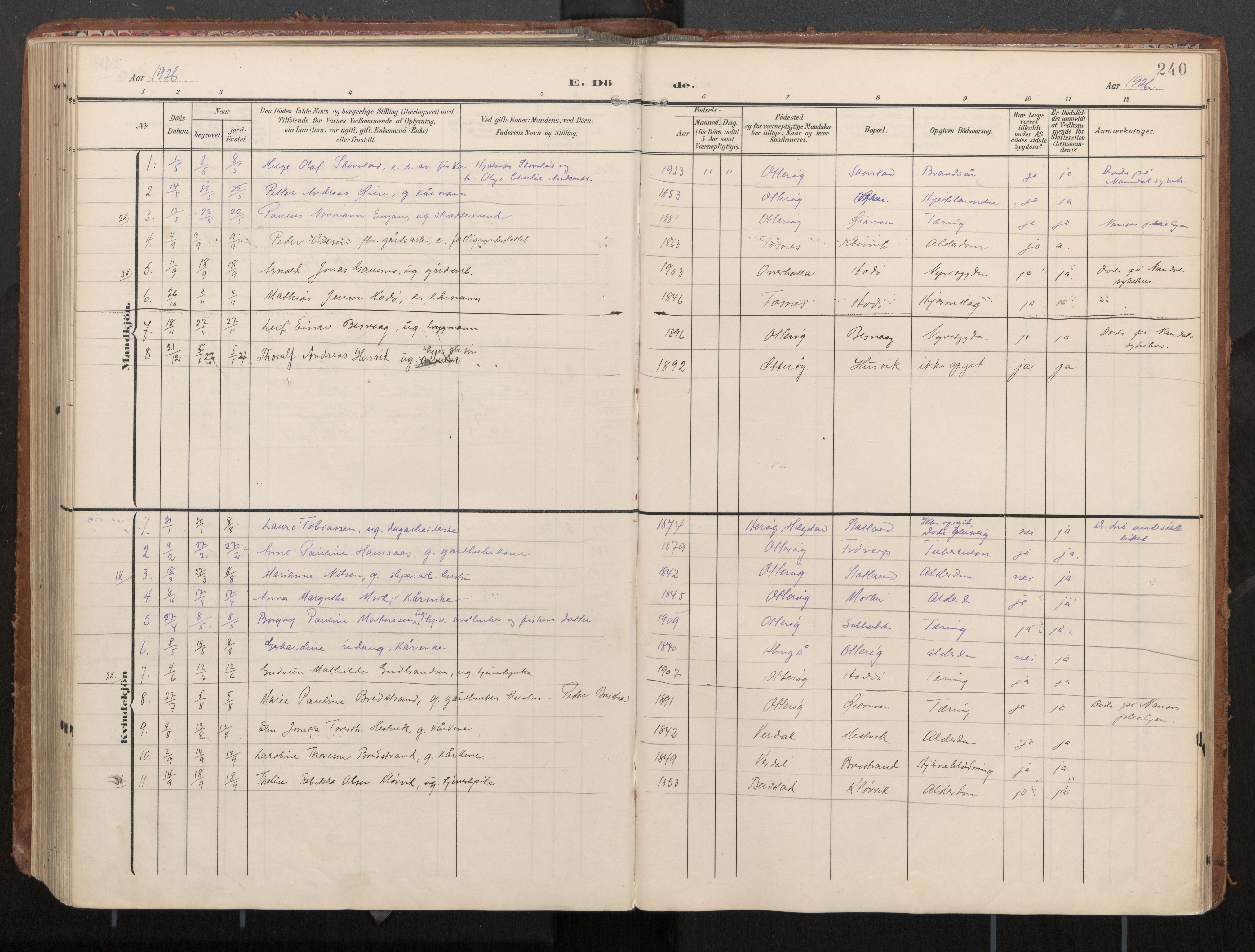 Ministerialprotokoller, klokkerbøker og fødselsregistre - Nord-Trøndelag, AV/SAT-A-1458/774/L0629: Parish register (official), 1904-1926, p. 240