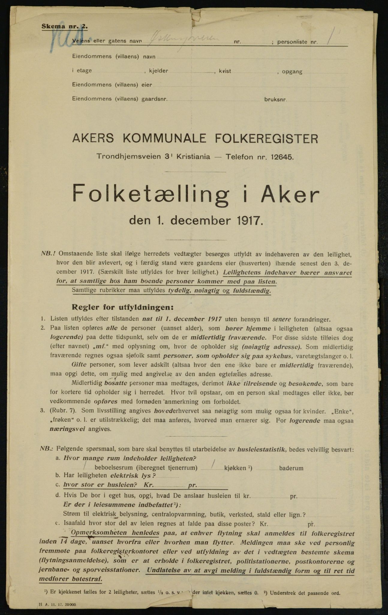 OBA, Municipal Census 1917 for Aker, 1917, p. 25677