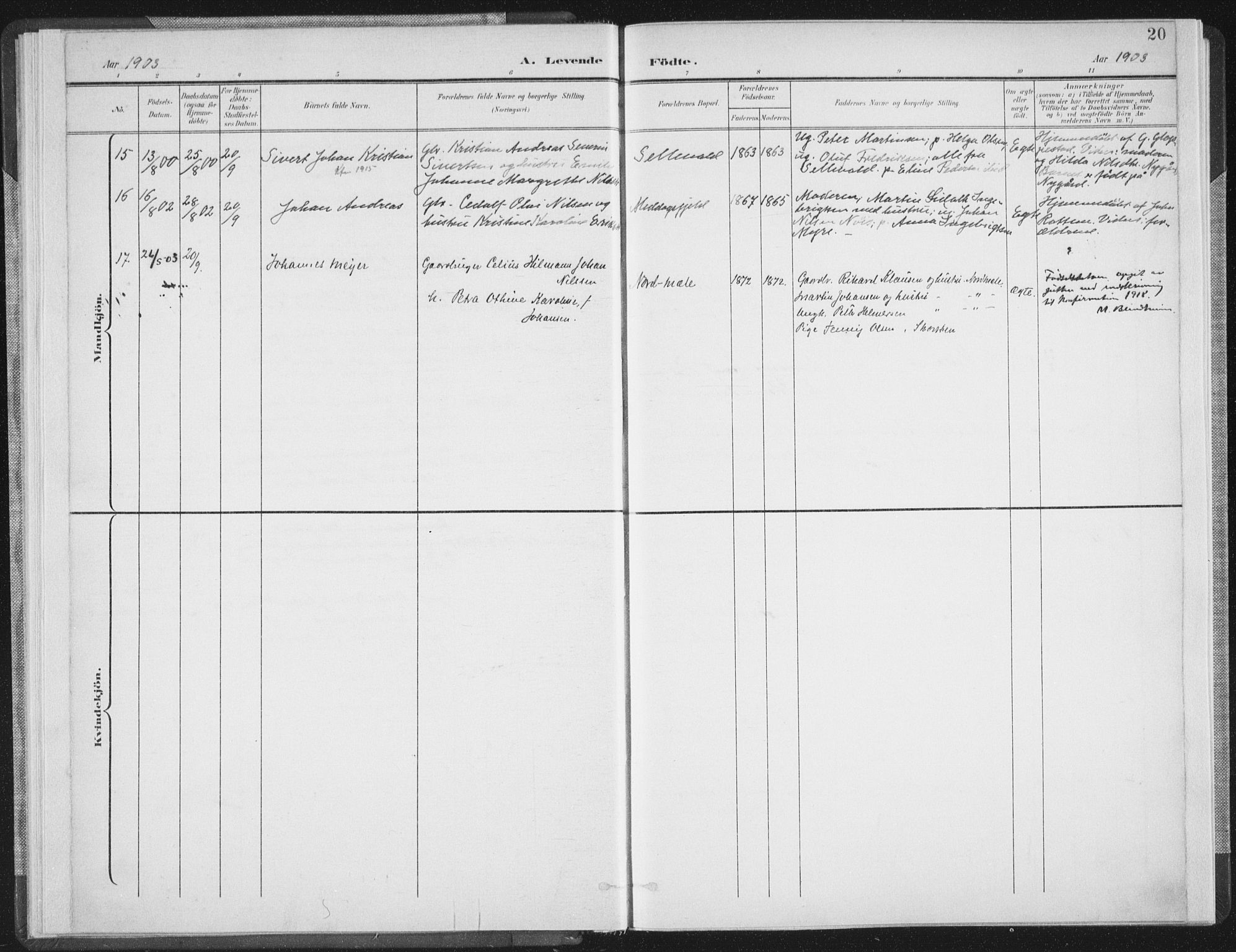 Ministerialprotokoller, klokkerbøker og fødselsregistre - Nordland, SAT/A-1459/897/L1400: Parish register (official) no. 897A07, 1897-1908, p. 20