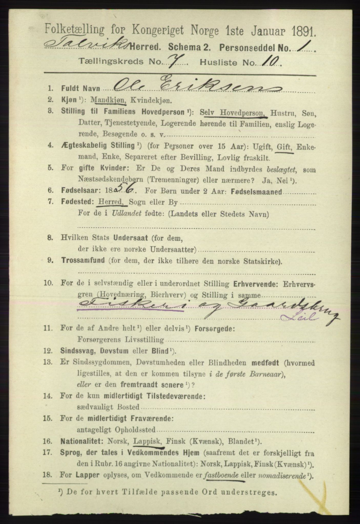 RA, 1891 census for 2013 Talvik, 1891, p. 2025