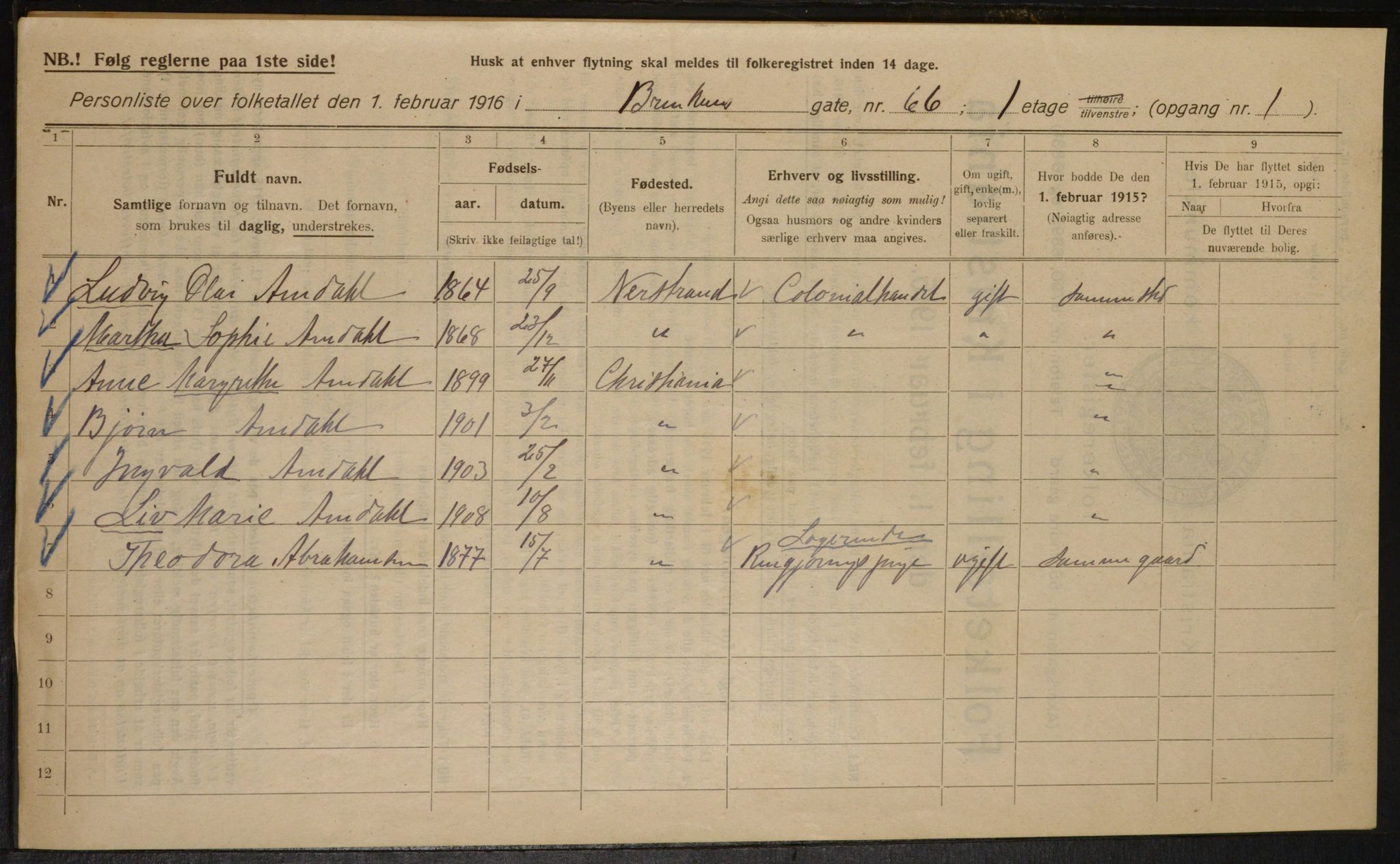 OBA, Municipal Census 1916 for Kristiania, 1916, p. 9280