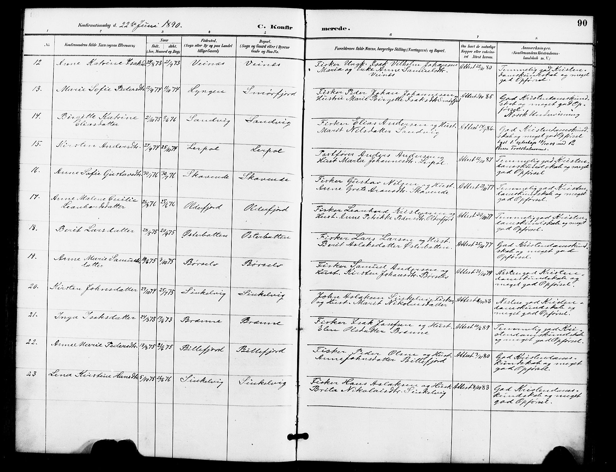 Kistrand/Porsanger sokneprestembete, AV/SATØ-S-1351/H/Ha/L0008.kirke: Parish register (official) no. 8, 1890-1898, p. 90