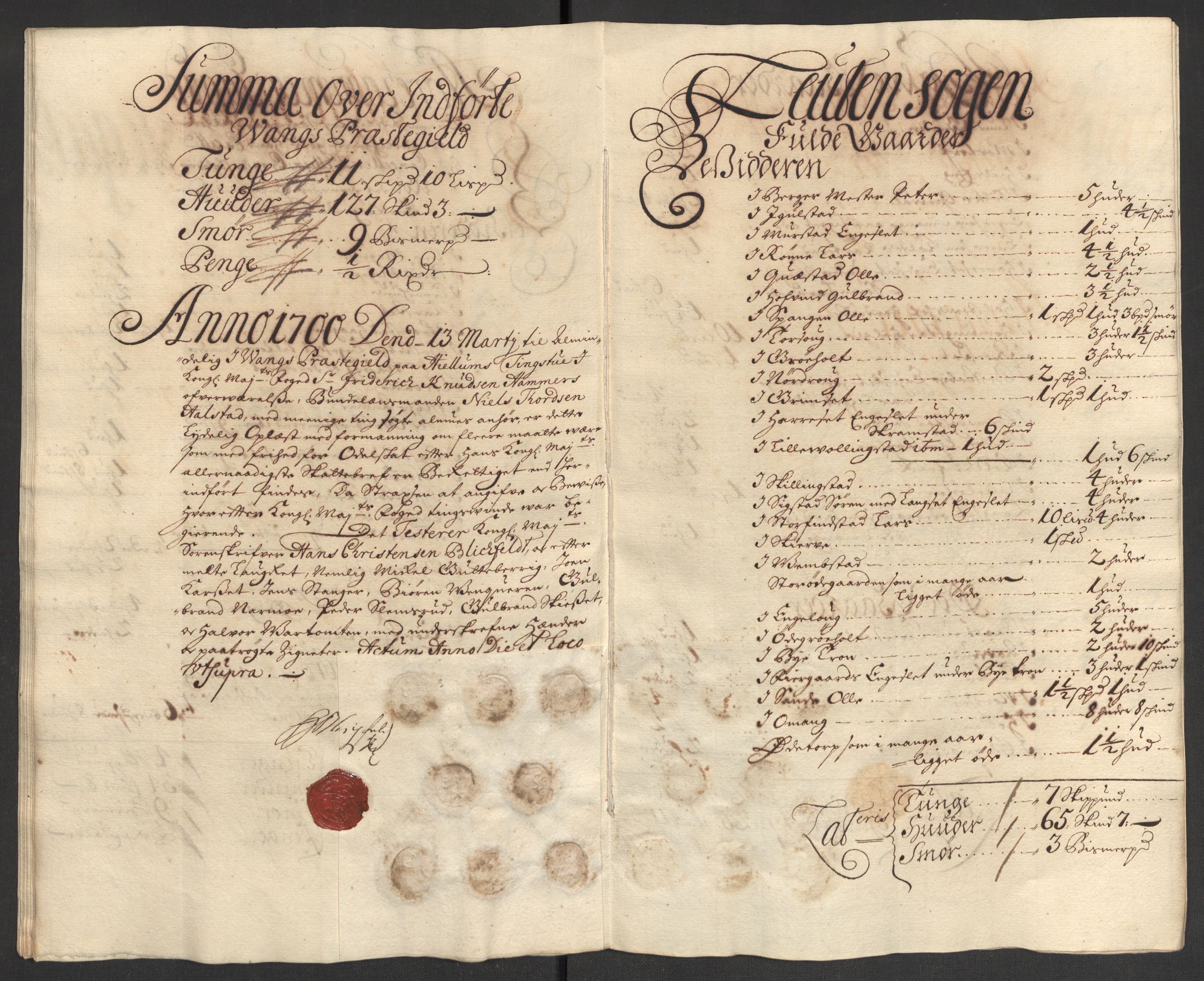 Rentekammeret inntil 1814, Reviderte regnskaper, Fogderegnskap, AV/RA-EA-4092/R16/L1039: Fogderegnskap Hedmark, 1700, p. 142