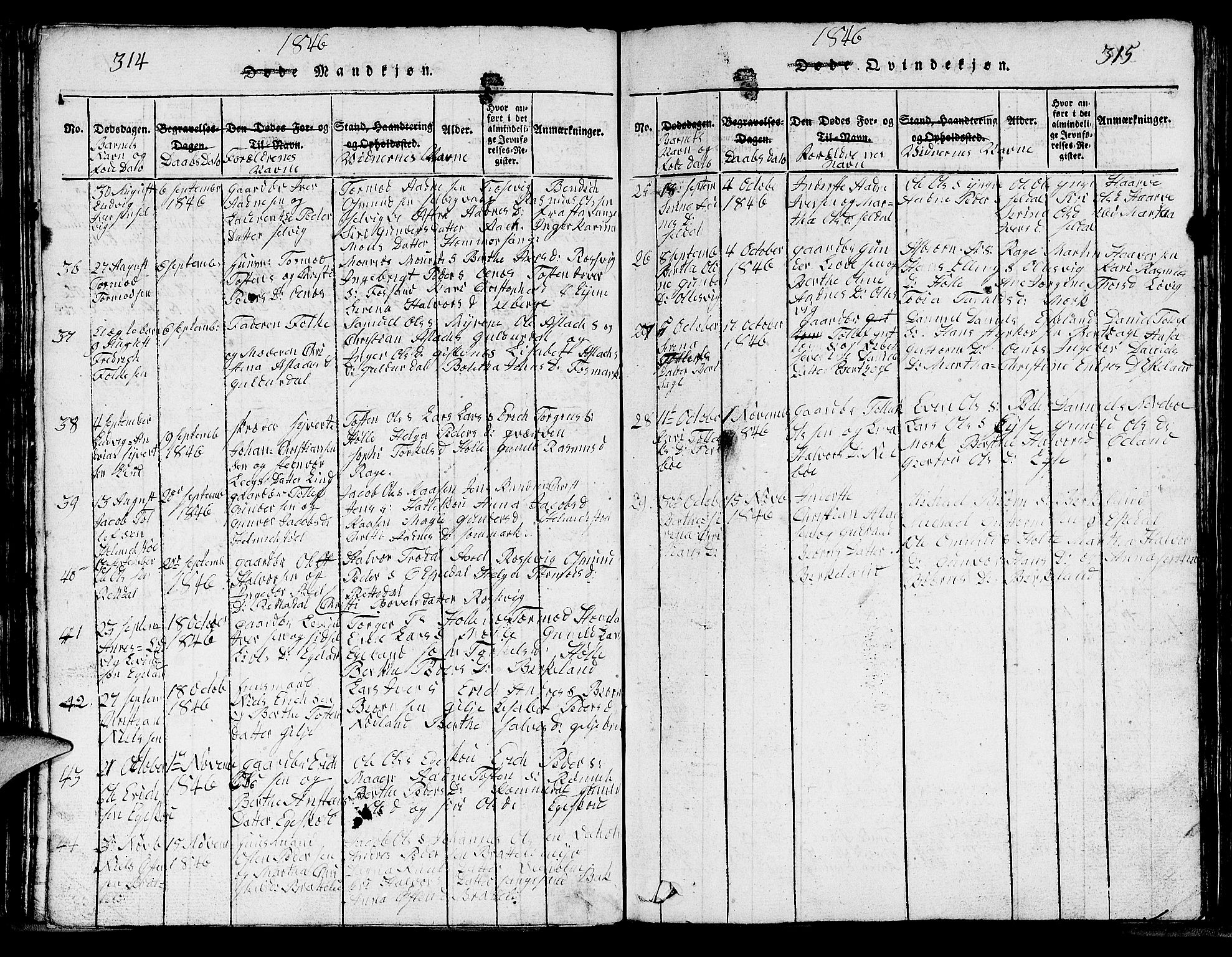 Strand sokneprestkontor, SAST/A-101828/H/Ha/Hab/L0002: Parish register (copy) no. B 2, 1816-1854, p. 314-315
