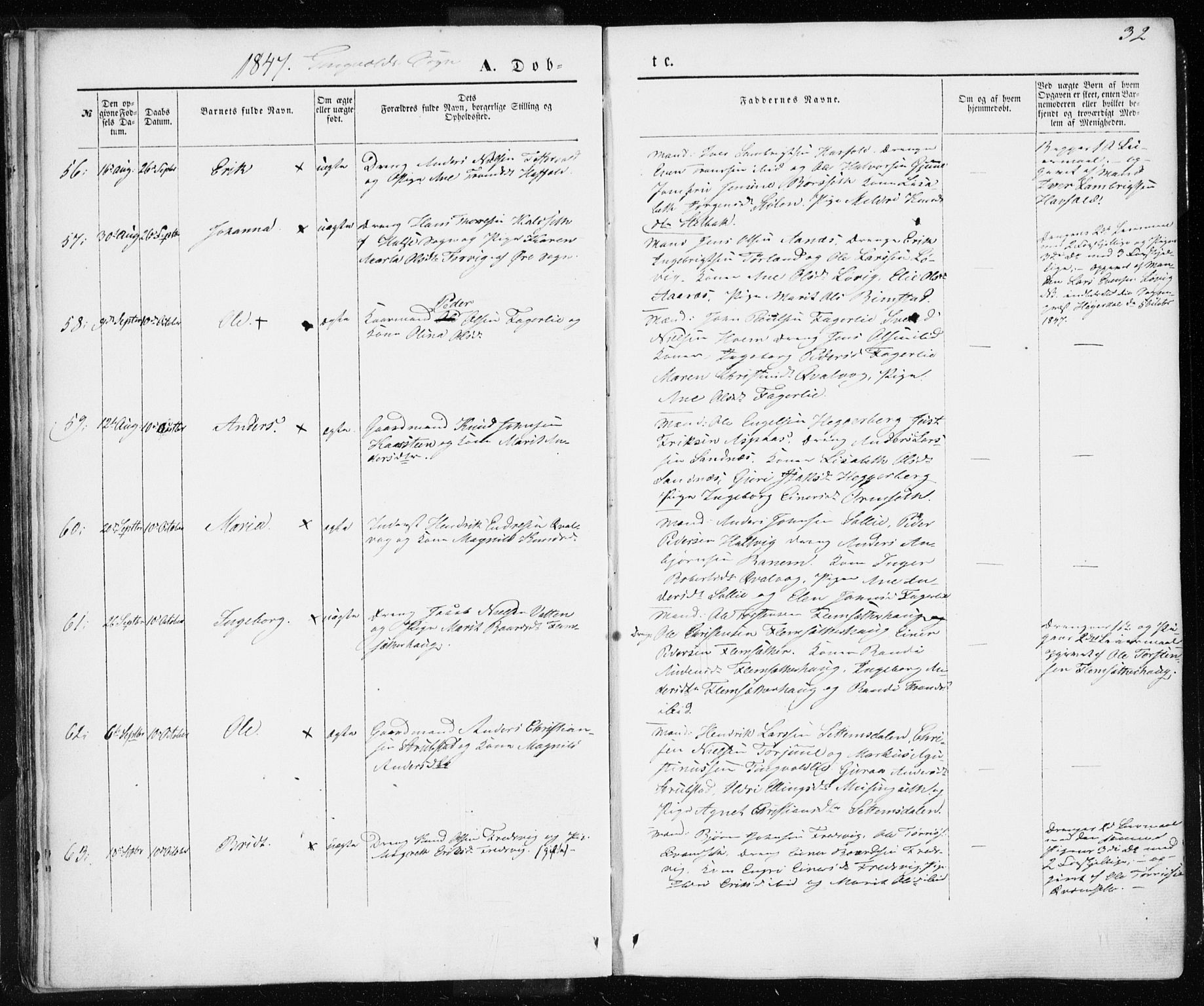 Ministerialprotokoller, klokkerbøker og fødselsregistre - Møre og Romsdal, SAT/A-1454/586/L0984: Parish register (official) no. 586A10, 1844-1856, p. 32