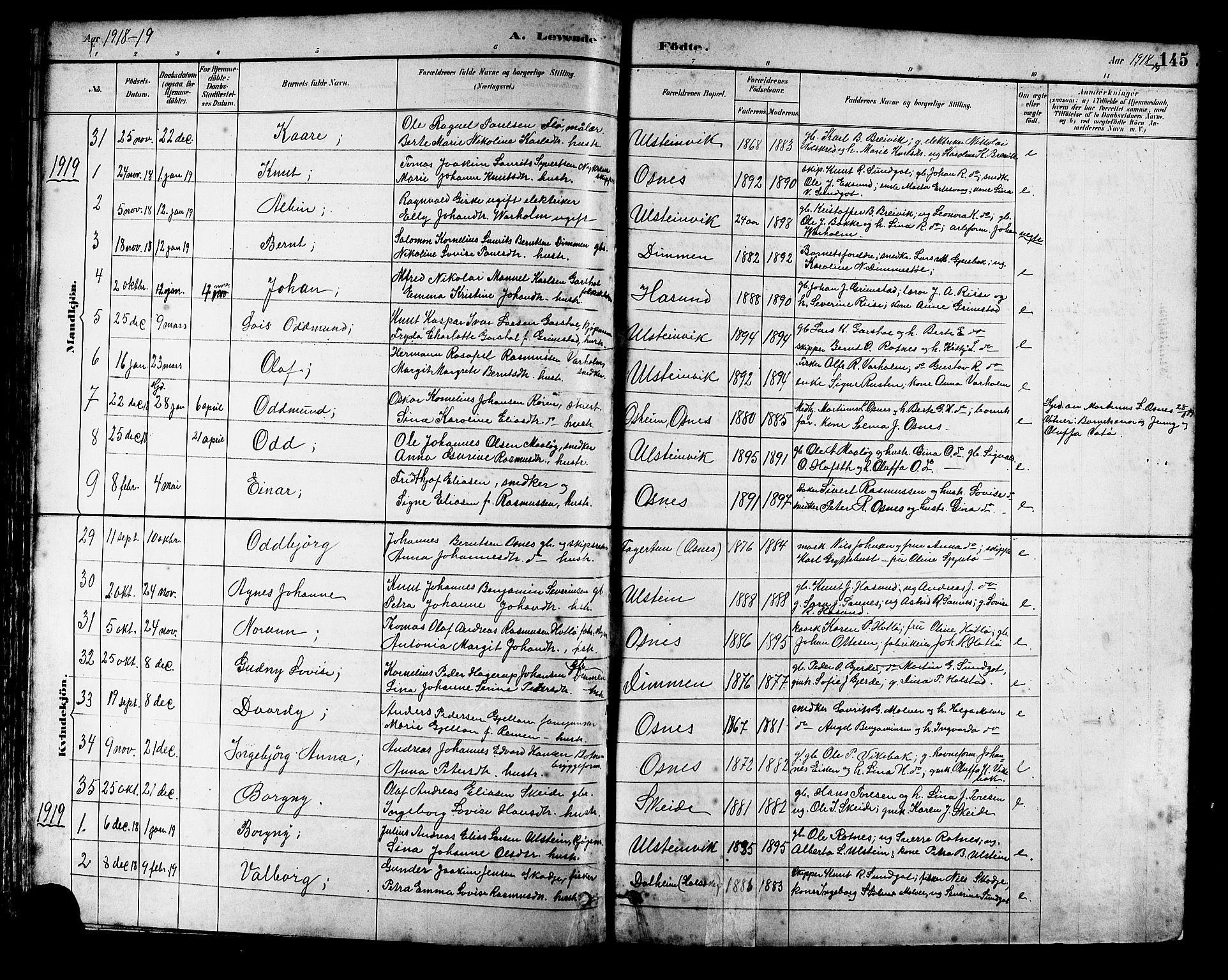 Ministerialprotokoller, klokkerbøker og fødselsregistre - Møre og Romsdal, AV/SAT-A-1454/509/L0112: Parish register (copy) no. 509C02, 1883-1922, p. 145