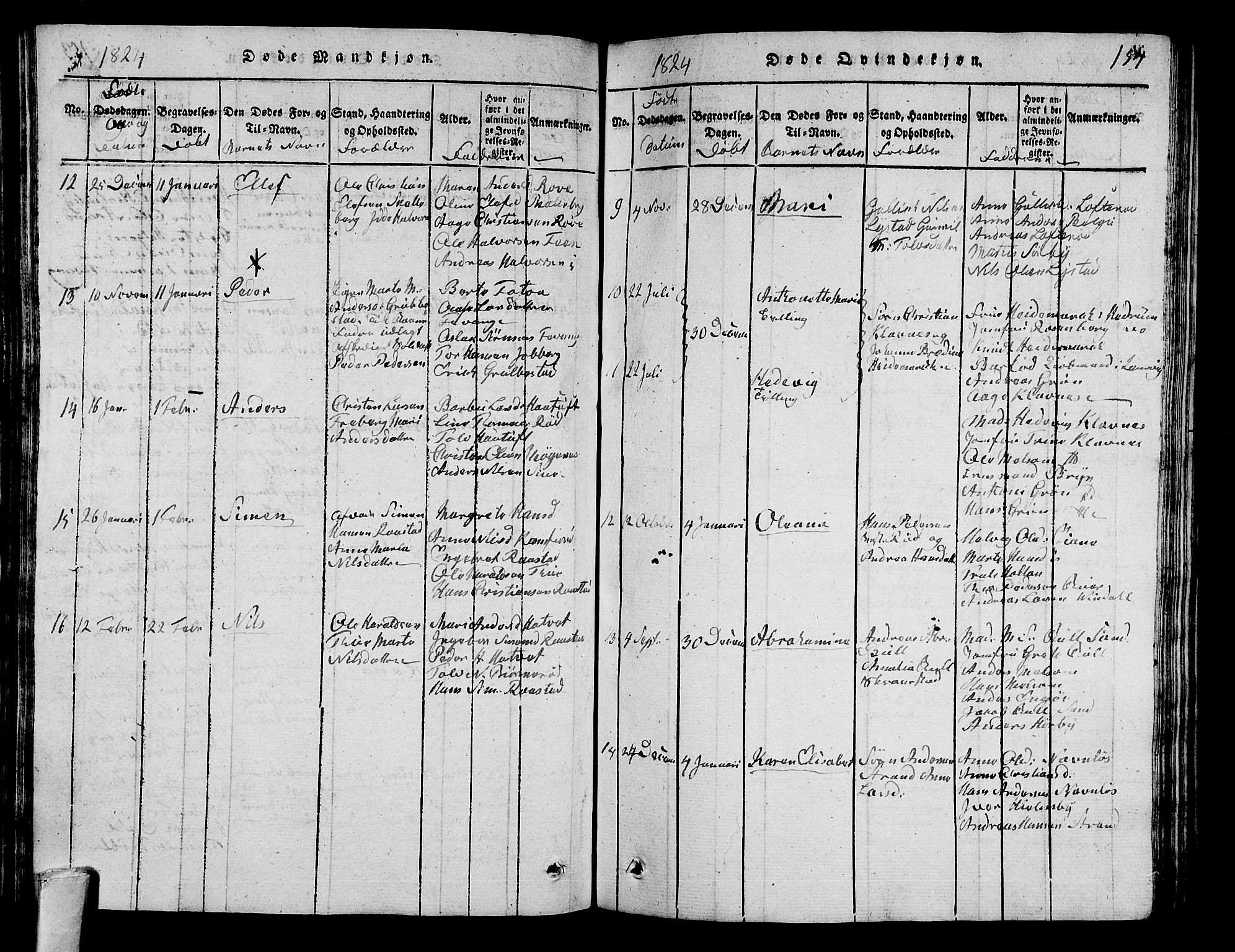 Sandar kirkebøker, SAKO/A-243/G/Ga/L0001: Parish register (copy) no. 1, 1814-1835, p. 154