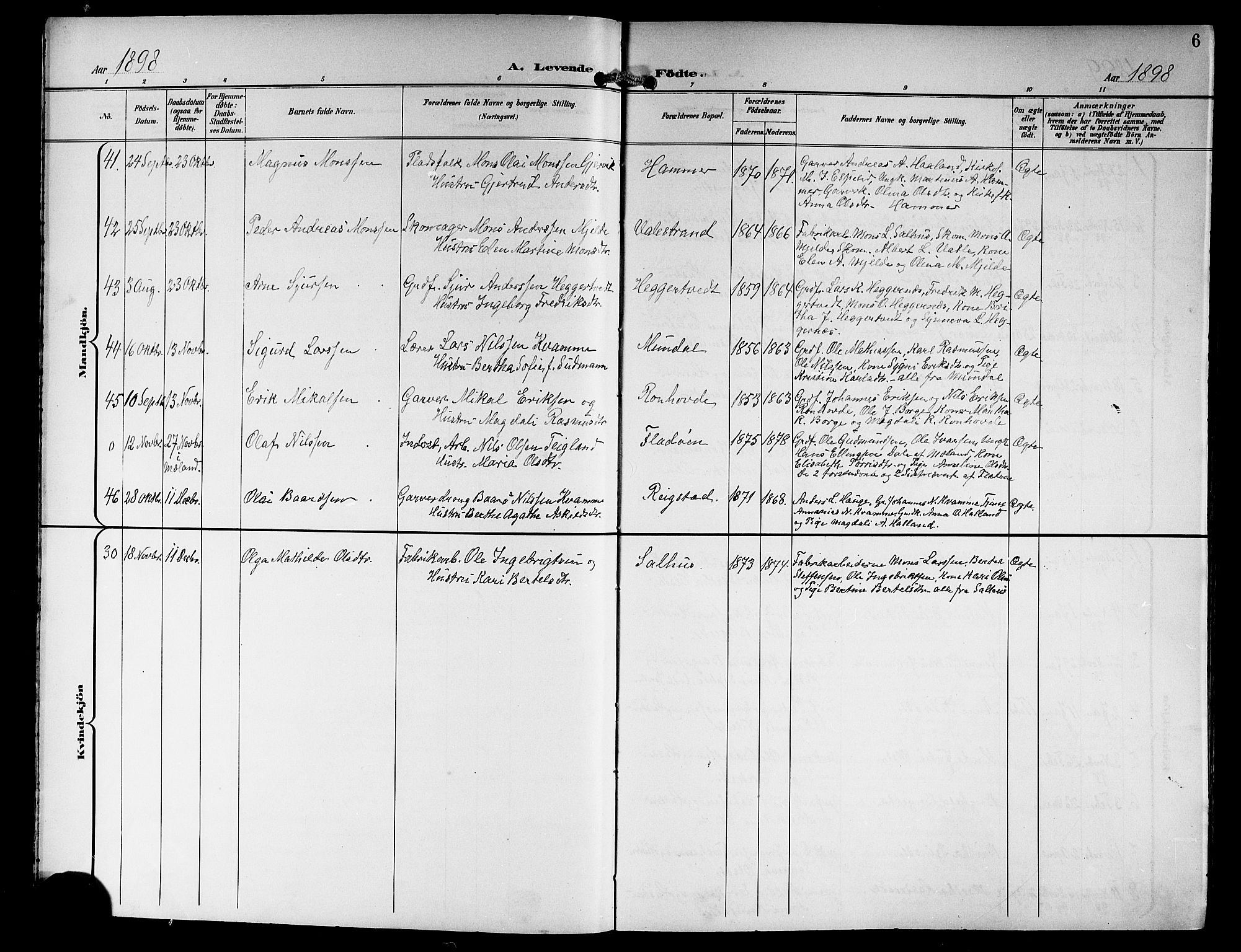 Hamre sokneprestembete, SAB/A-75501/H/Ha/Hab: Parish register (copy) no. B 4, 1898-1919, p. 6