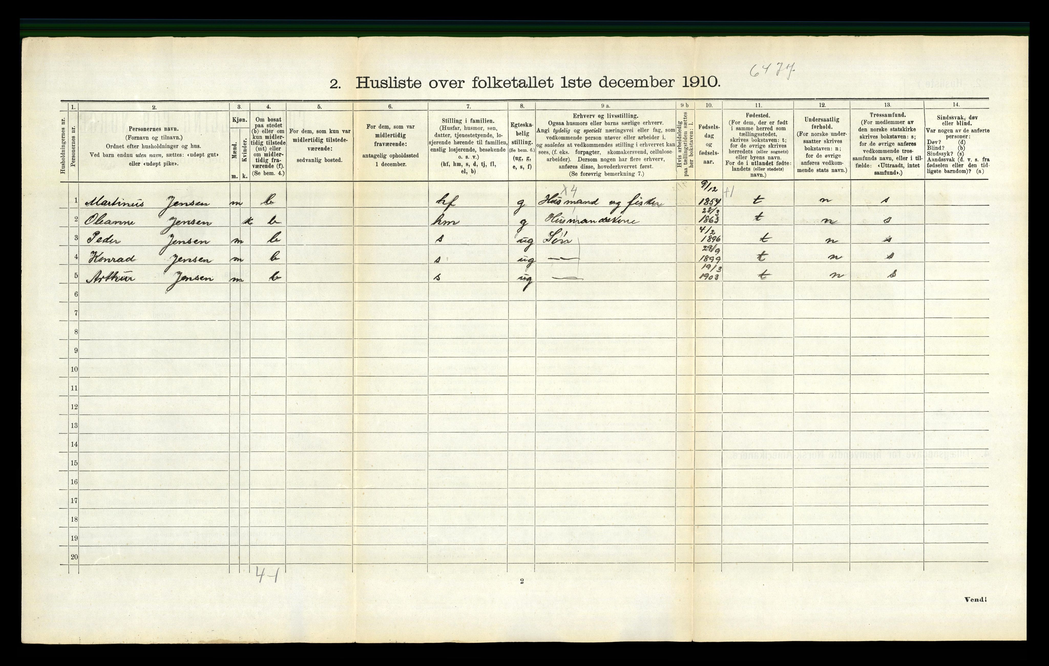 RA, 1910 census for Vågan, 1910, p. 380