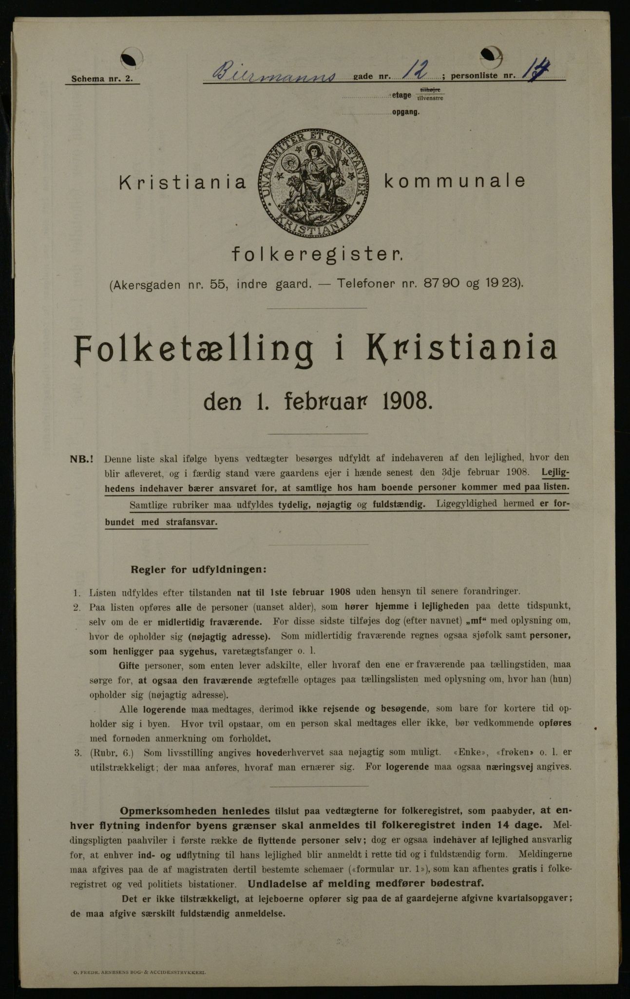 OBA, Municipal Census 1908 for Kristiania, 1908, p. 4836